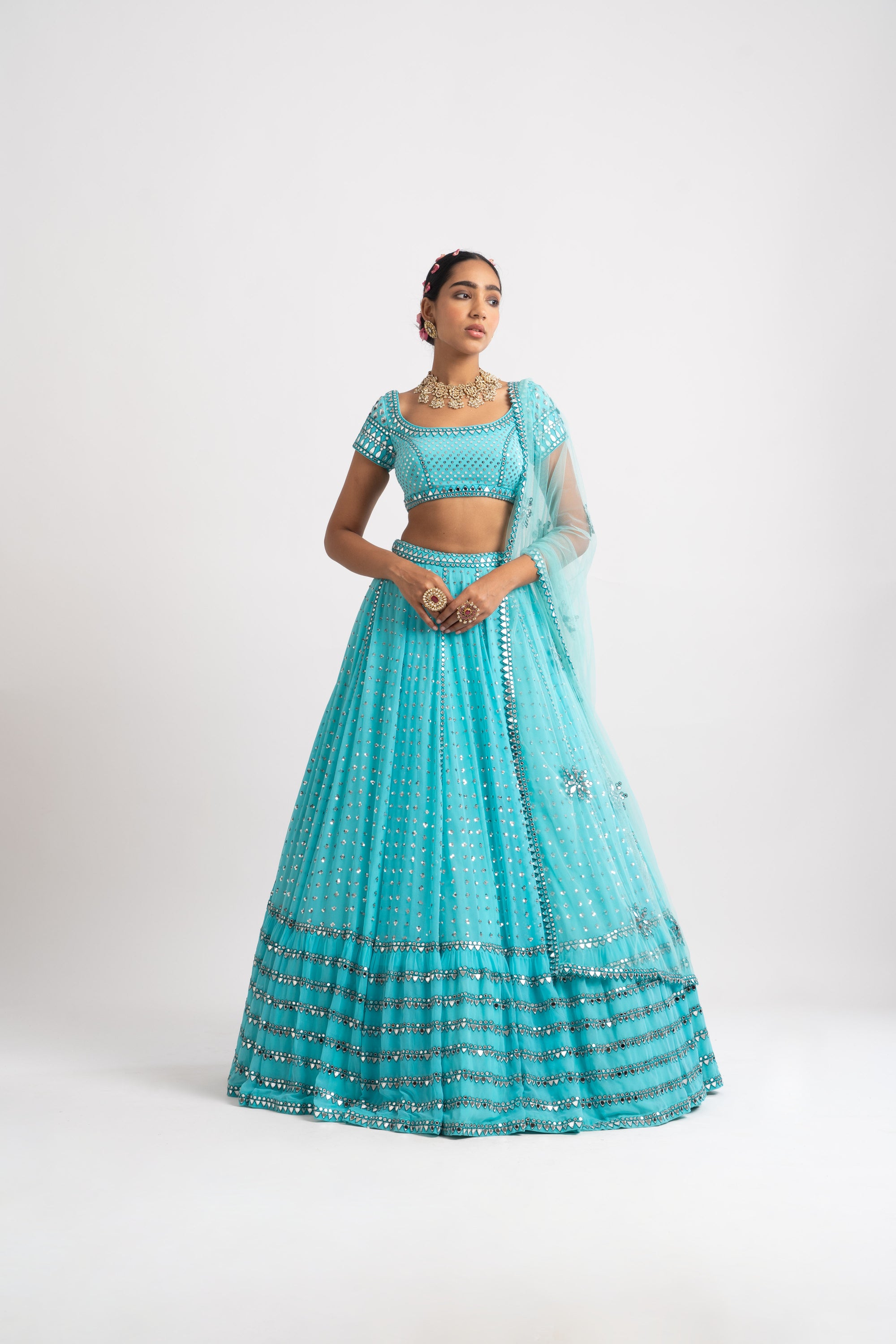 Mint Blue Single Tier Lehenga Set