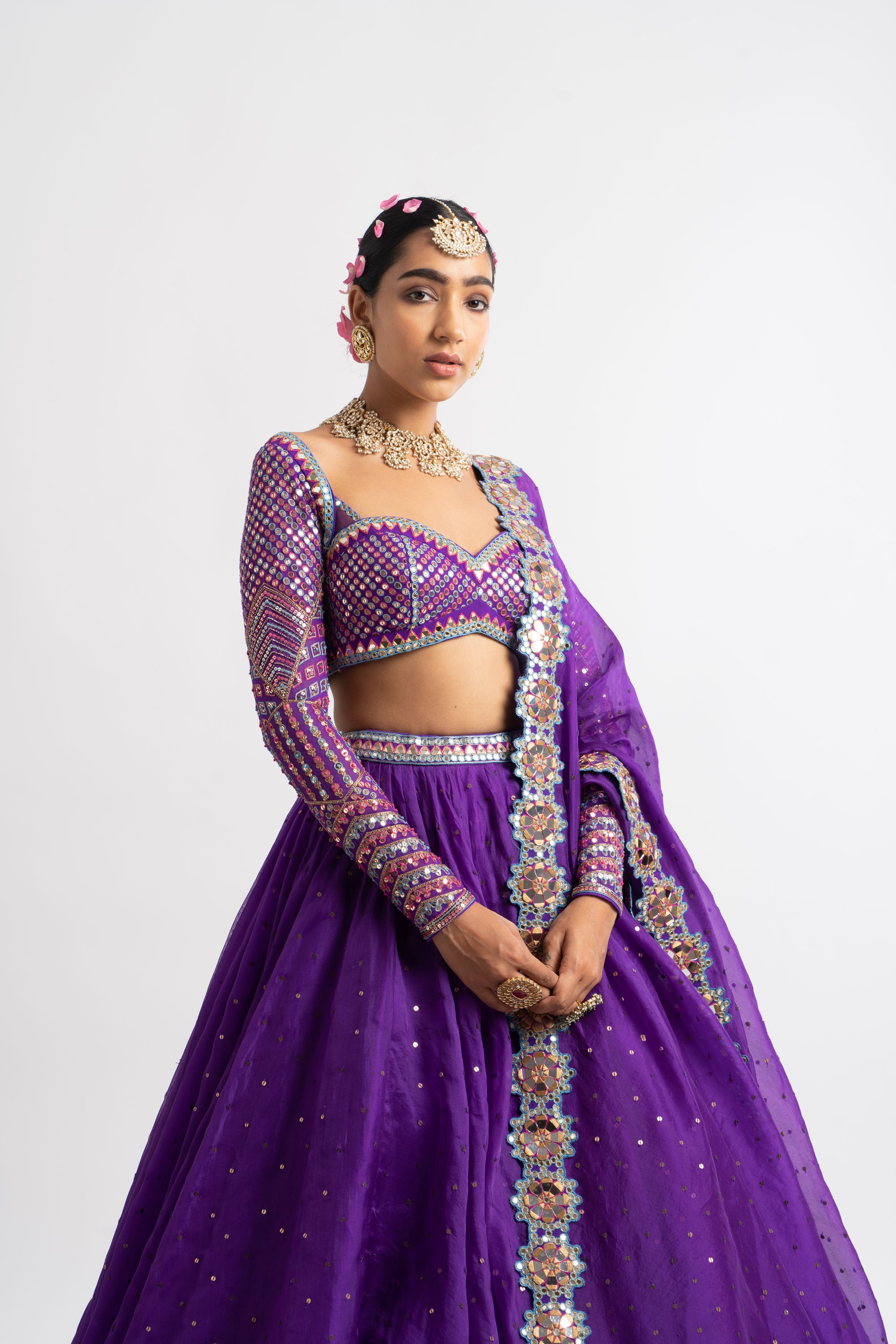 Purple Silk Organza Lehenga Set