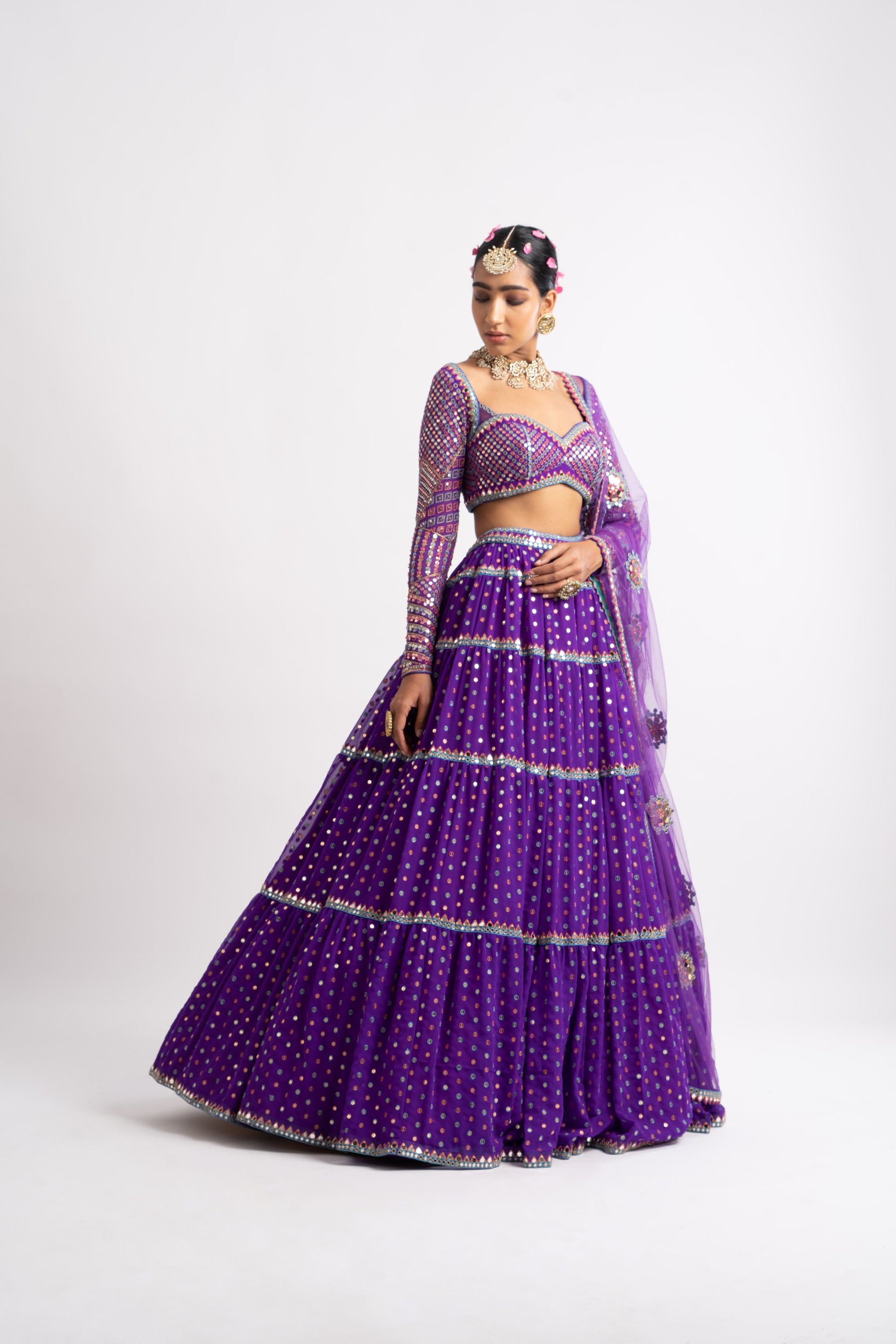 Purple Multi Tier Multi Color Lehenga Set