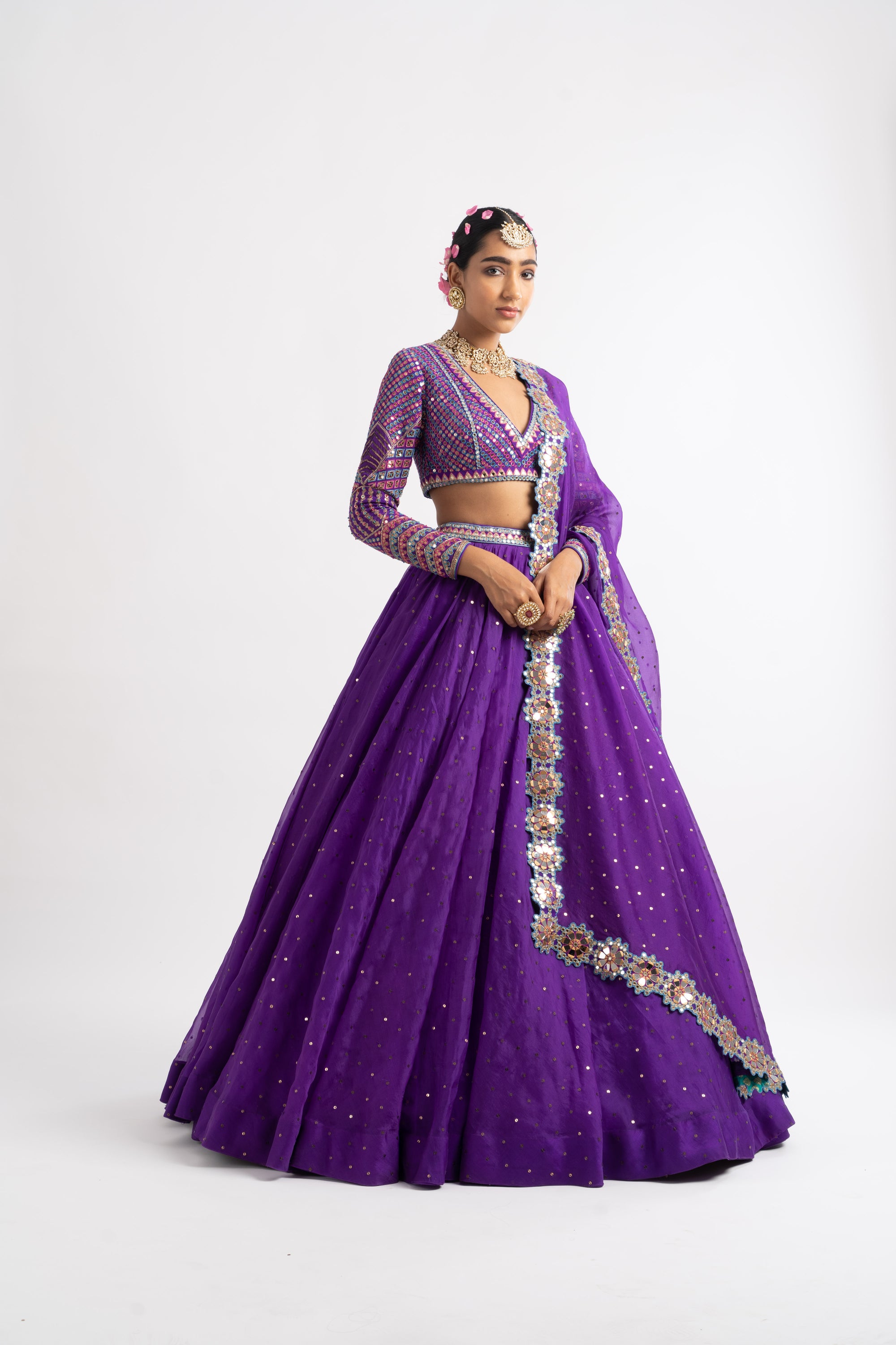Purple Silk Organza Lehenga Set