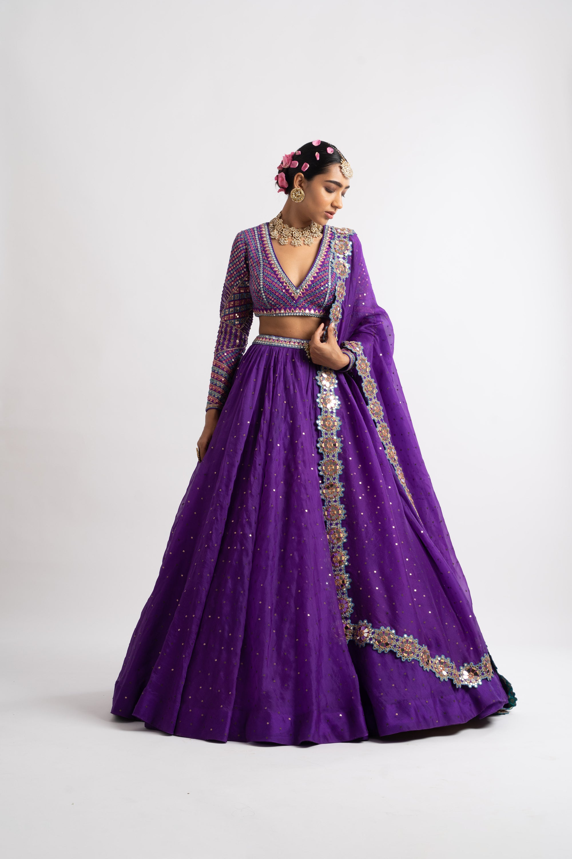 Purple Silk Organza Lehenga Set