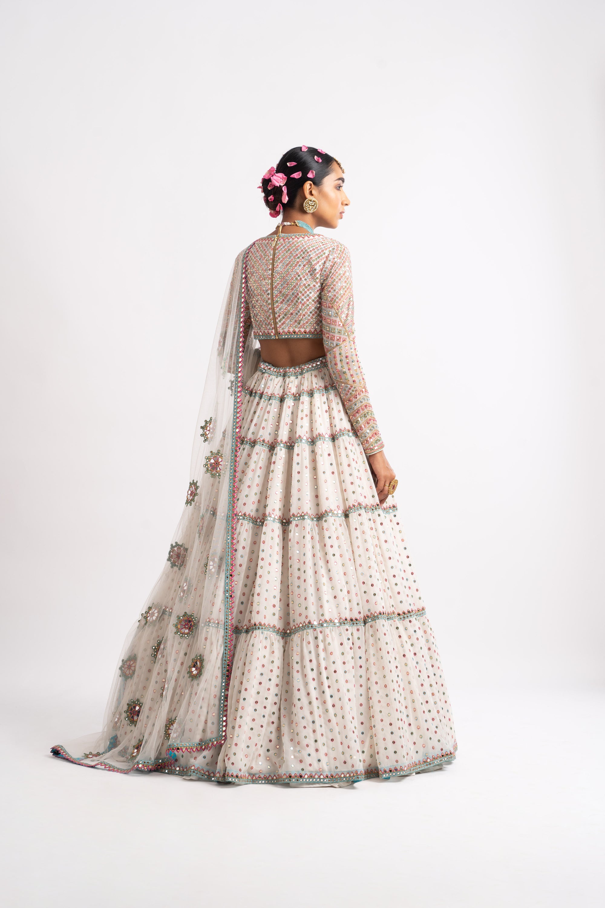 White Multi Tier Multi Color Lehenga Set