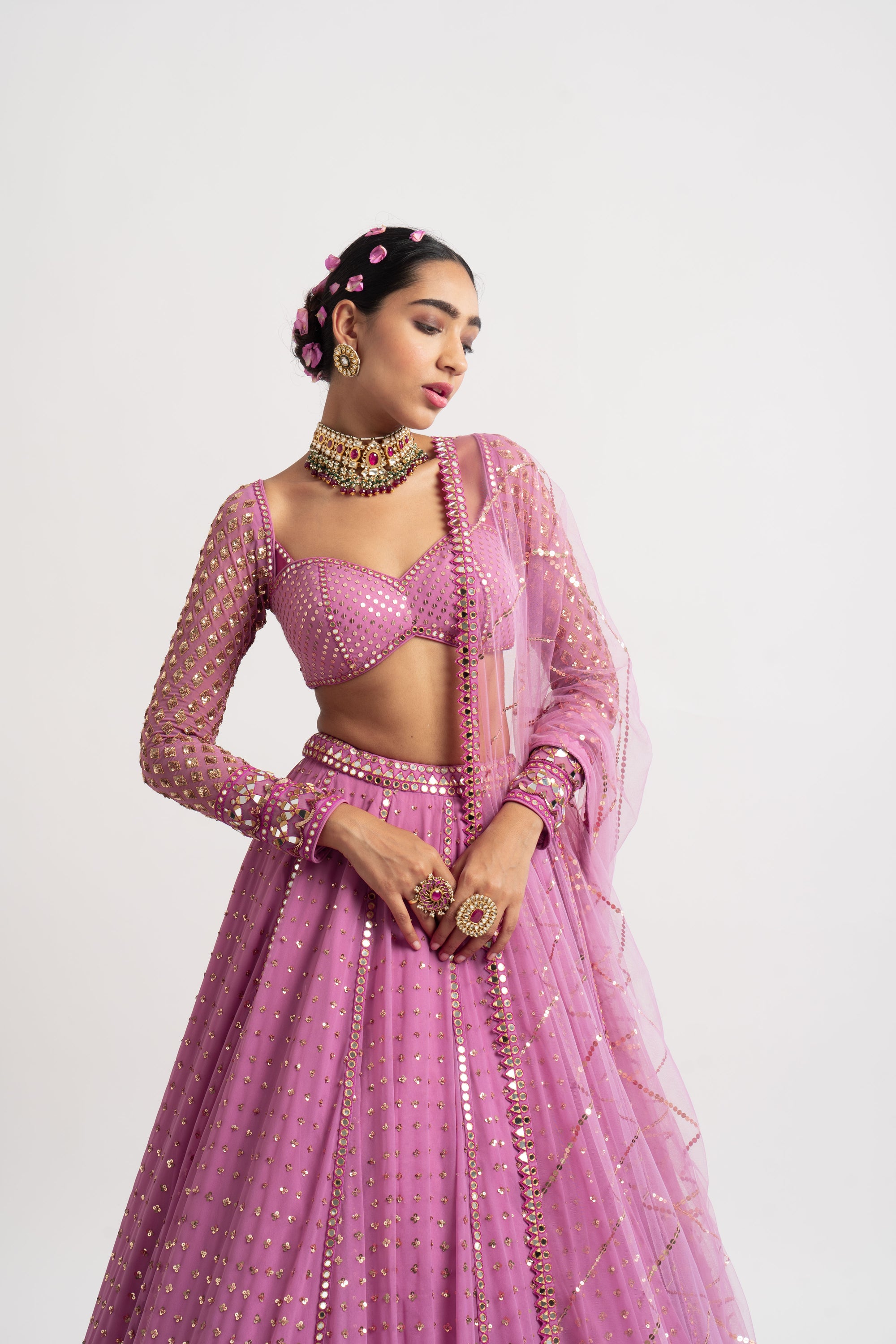 Dark Blush Single Tier Lehenga Set