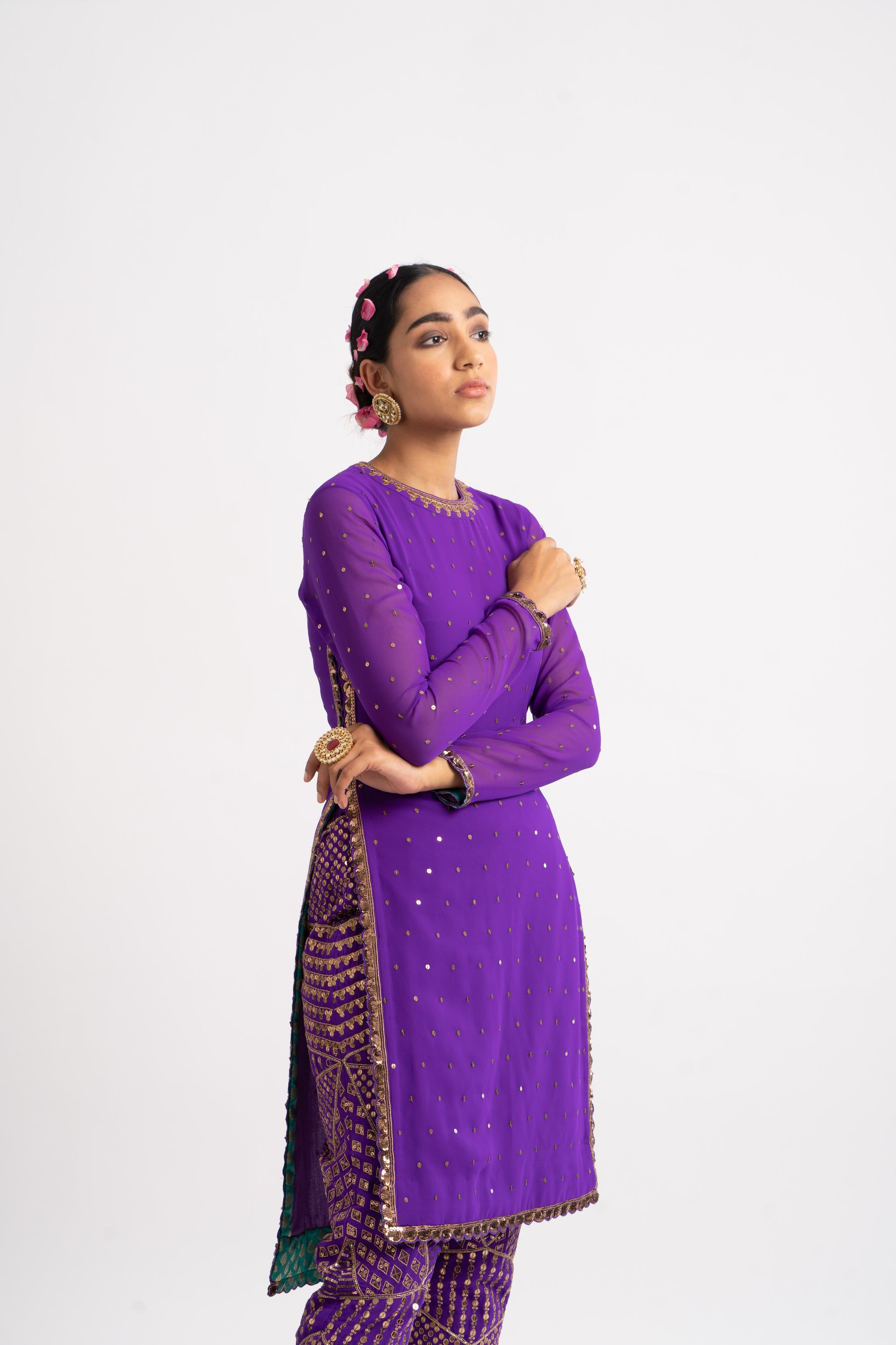 Purple Round Neck Multi Geo Pant Kurta Set