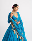 Firozi Silk Organza Heavy Dupatta Lehenga Set