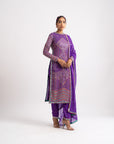 Purple Multi Embroidery Round Neck Kurta Set