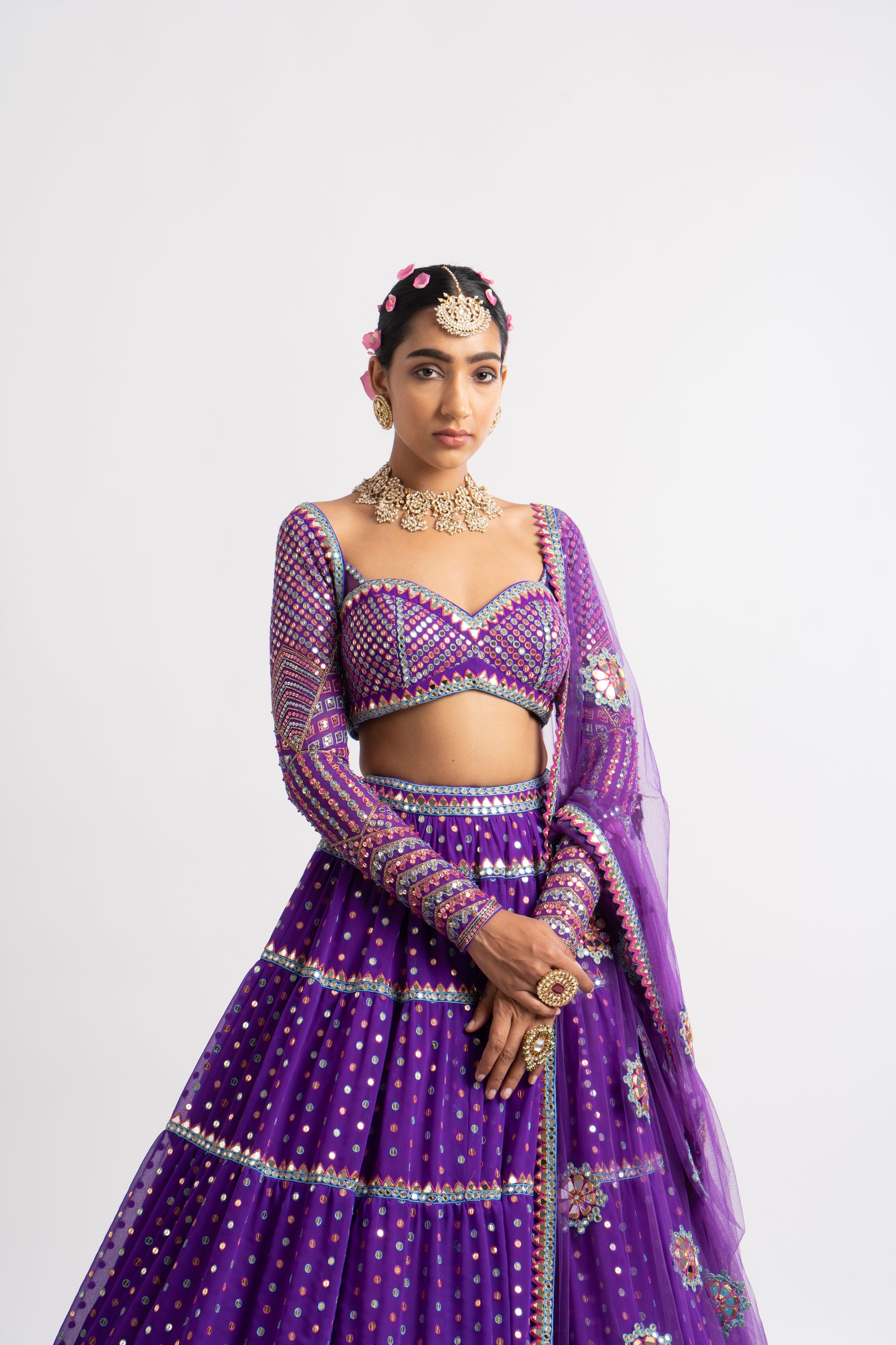 Purple Multi Tier Multi Color Lehenga Set
