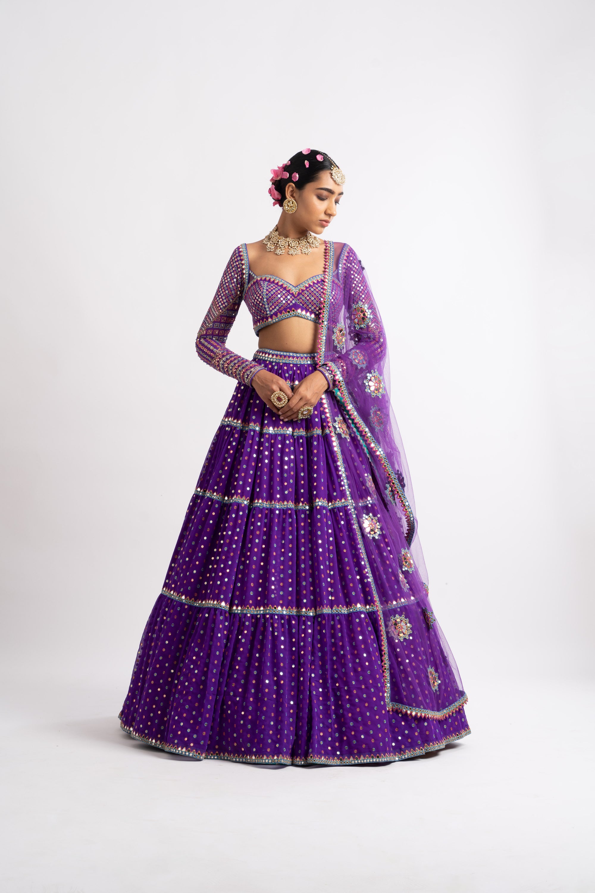 Purple Multi Tier Multi Color Lehenga Set