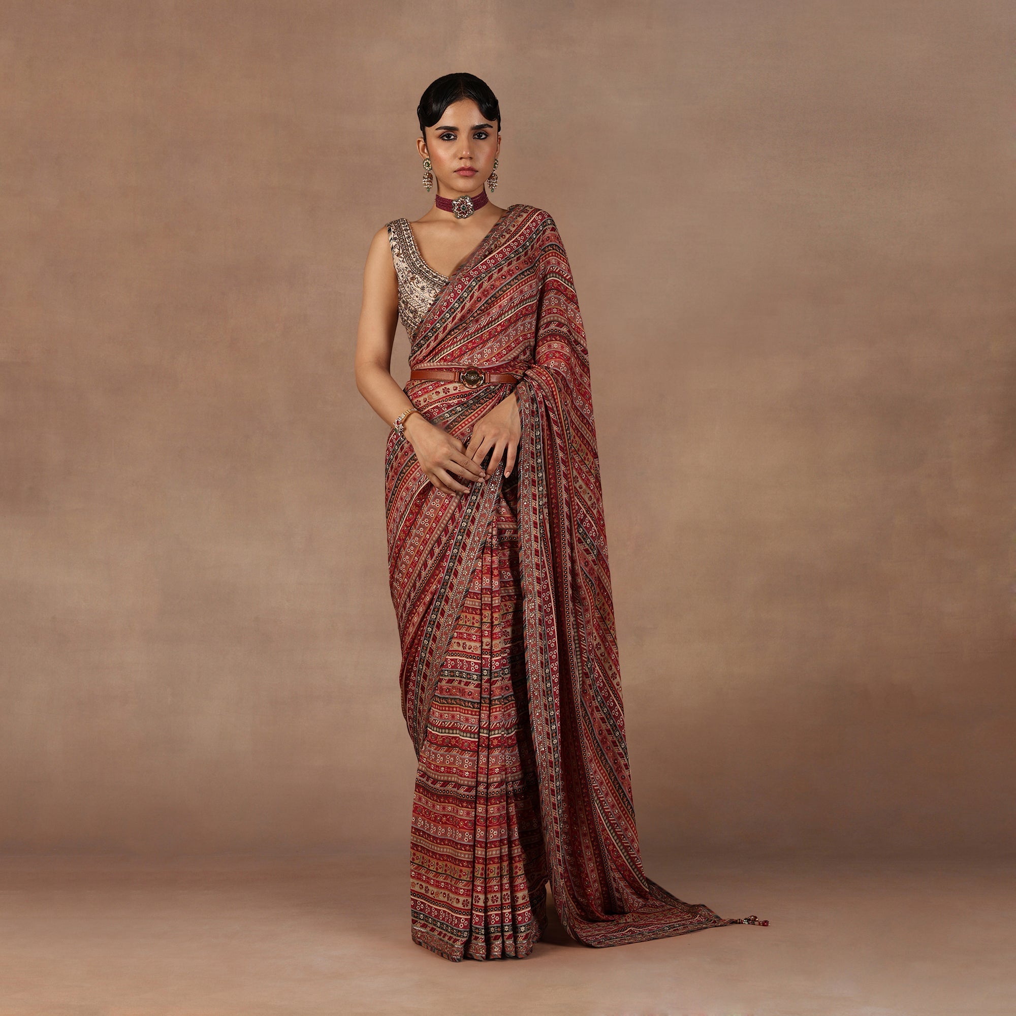 Rose Pink - Ivory Saree Set