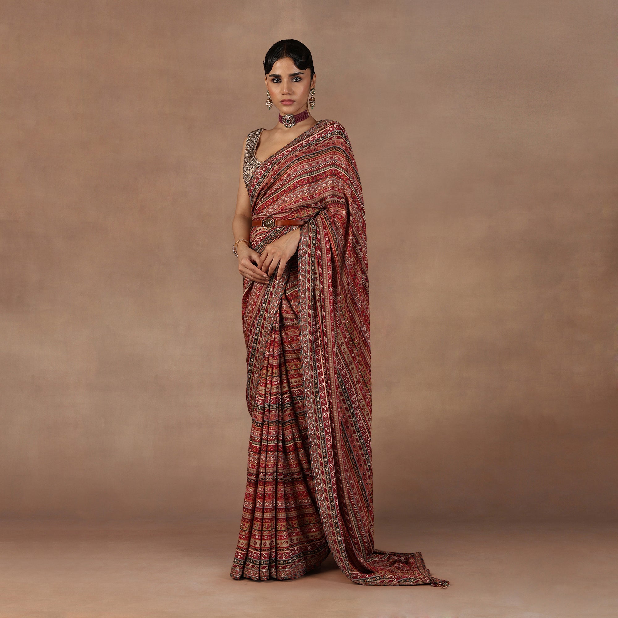Rose Pink - Ivory Saree Set