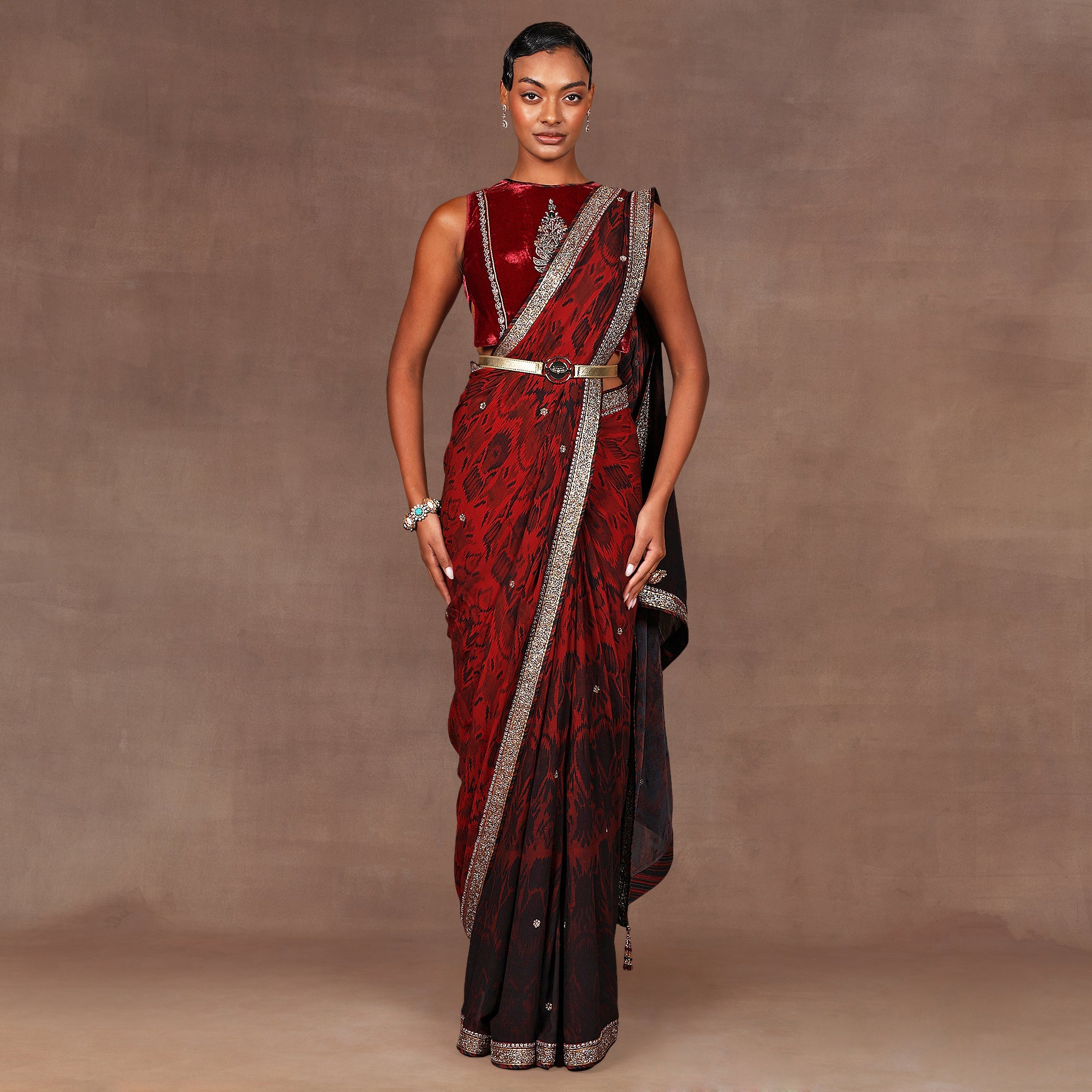 Ruby Red Saree Set