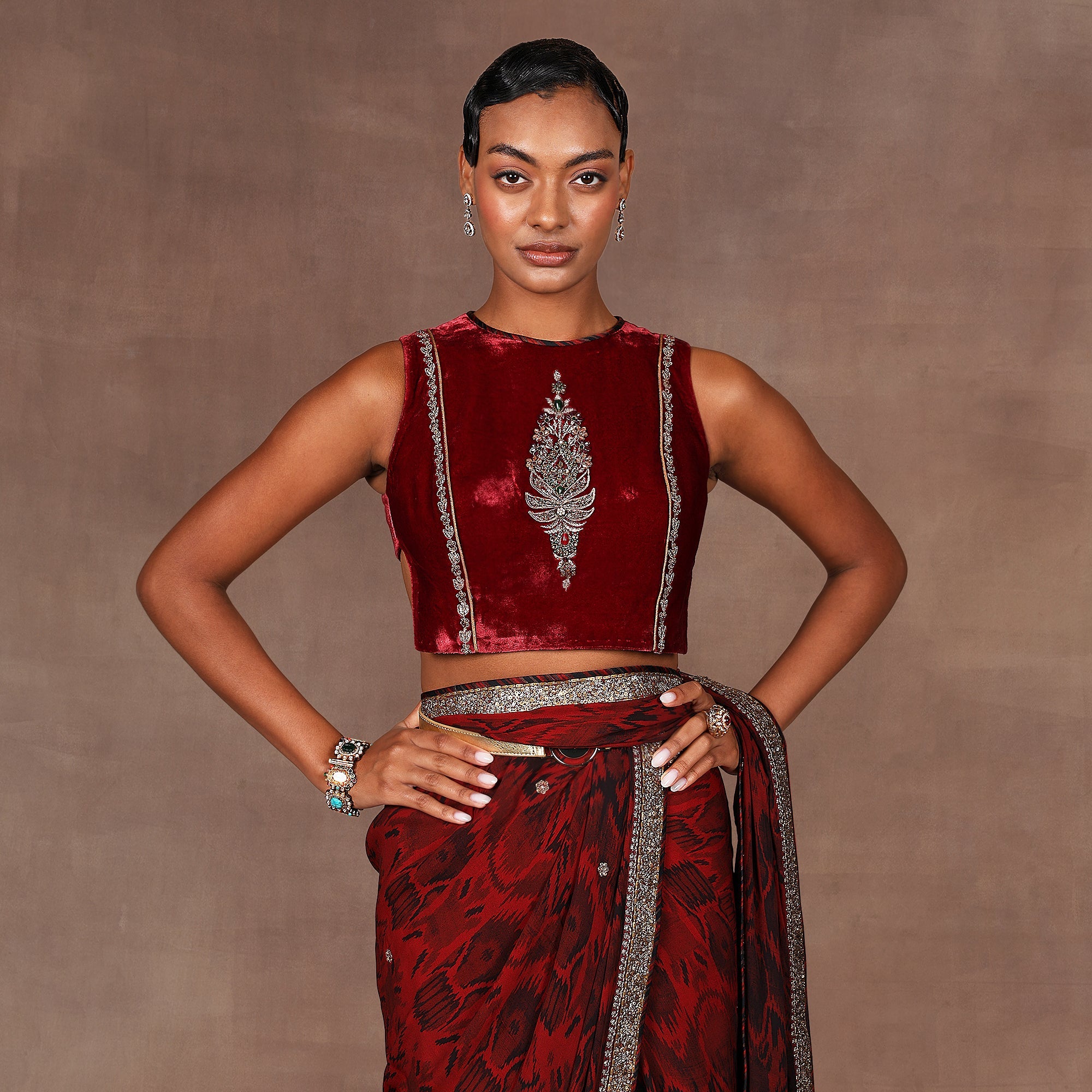 Ruby Red Saree Set