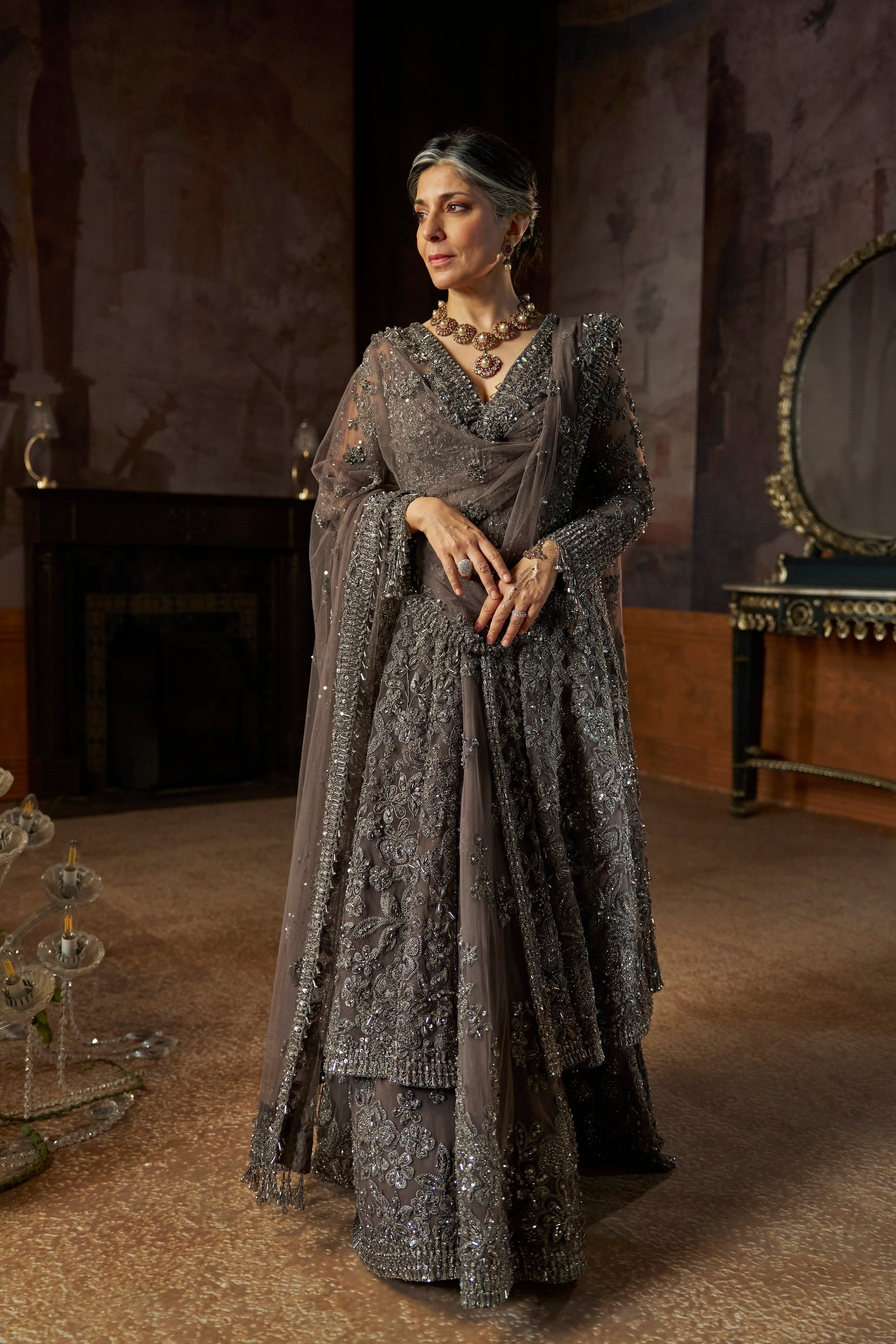 Charcoal Jacket Lehenga Set