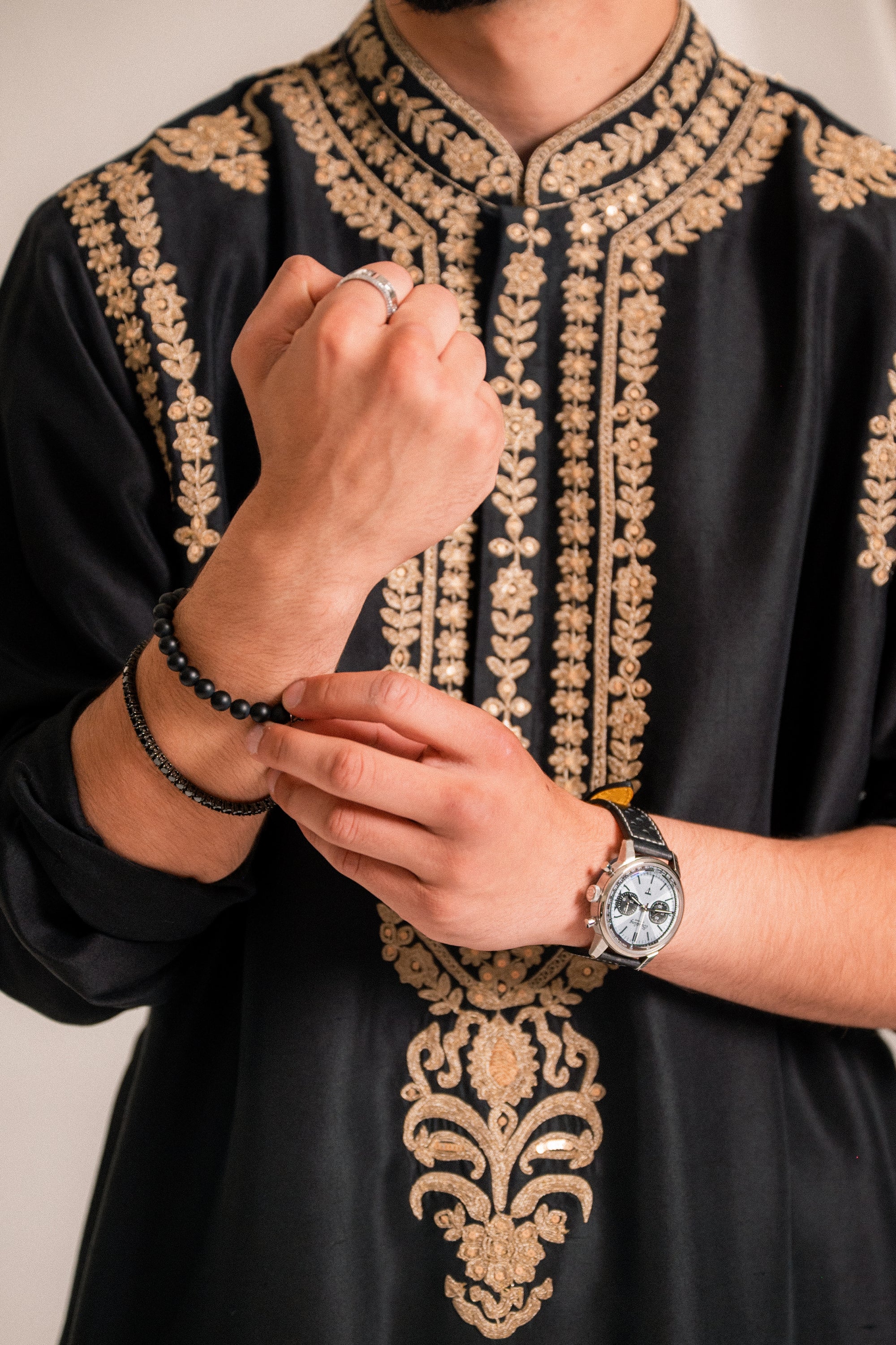 Black Silk Embroidered Kurta Set - Ready to Ship