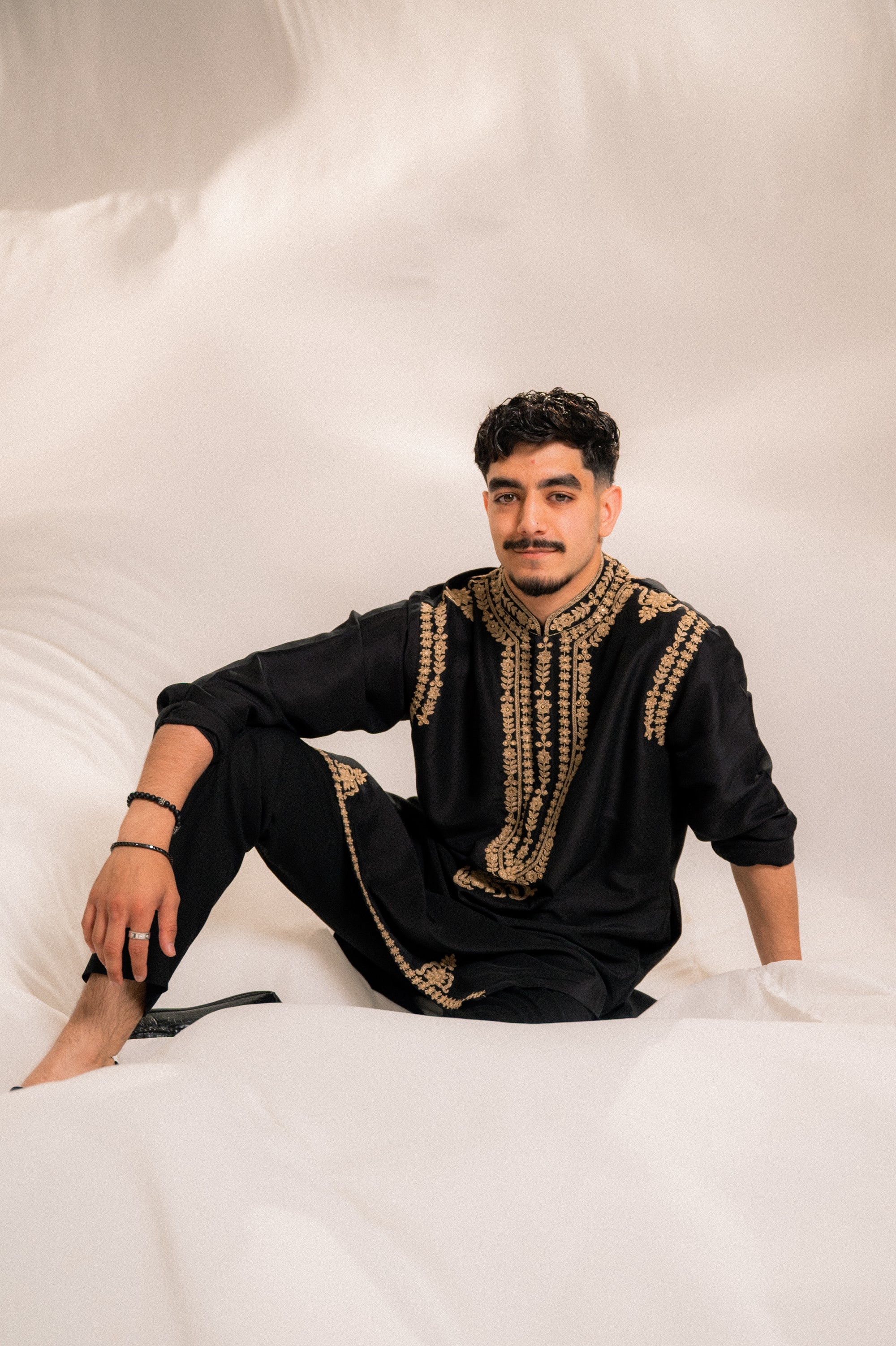 Black Silk Embroidered Kurta Set - Ready to Ship