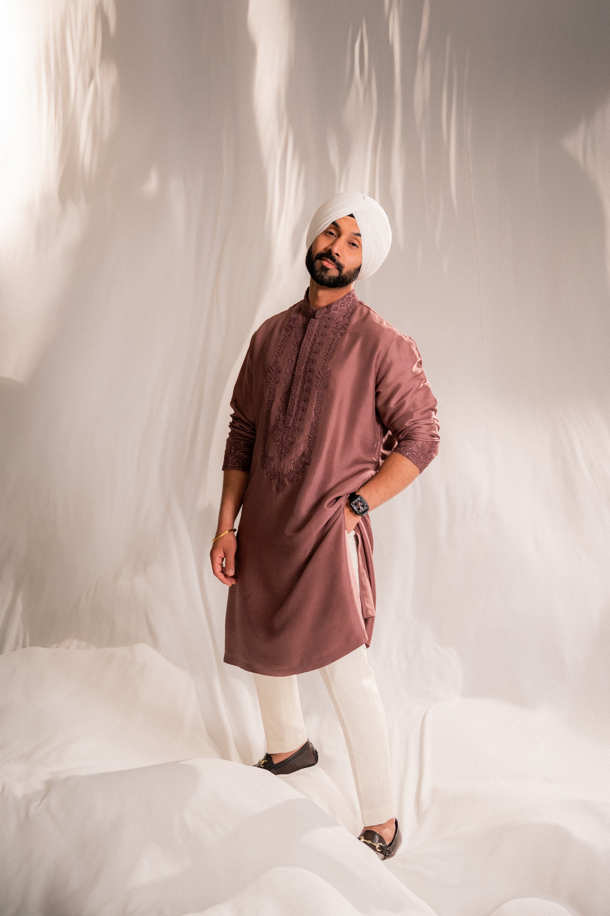 Dusty Pink Silk Embroidered Kurta Set