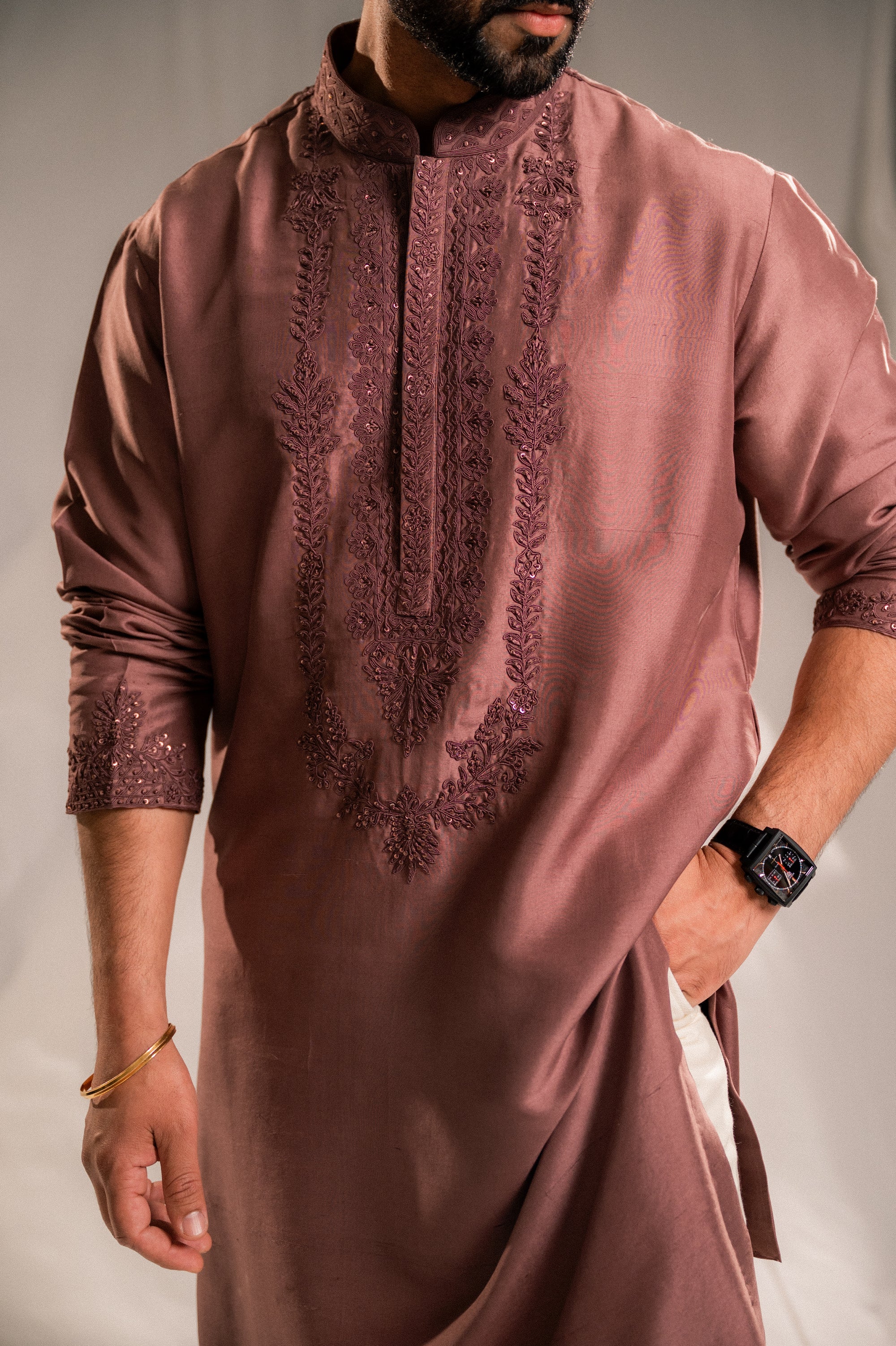 Dusty Pink Silk Embroidered Kurta Set