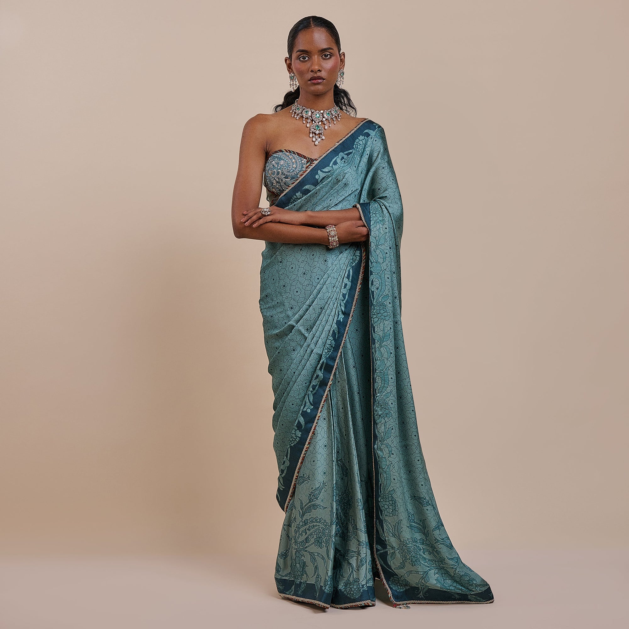 Teal Blue Corset Saree Set | Atth