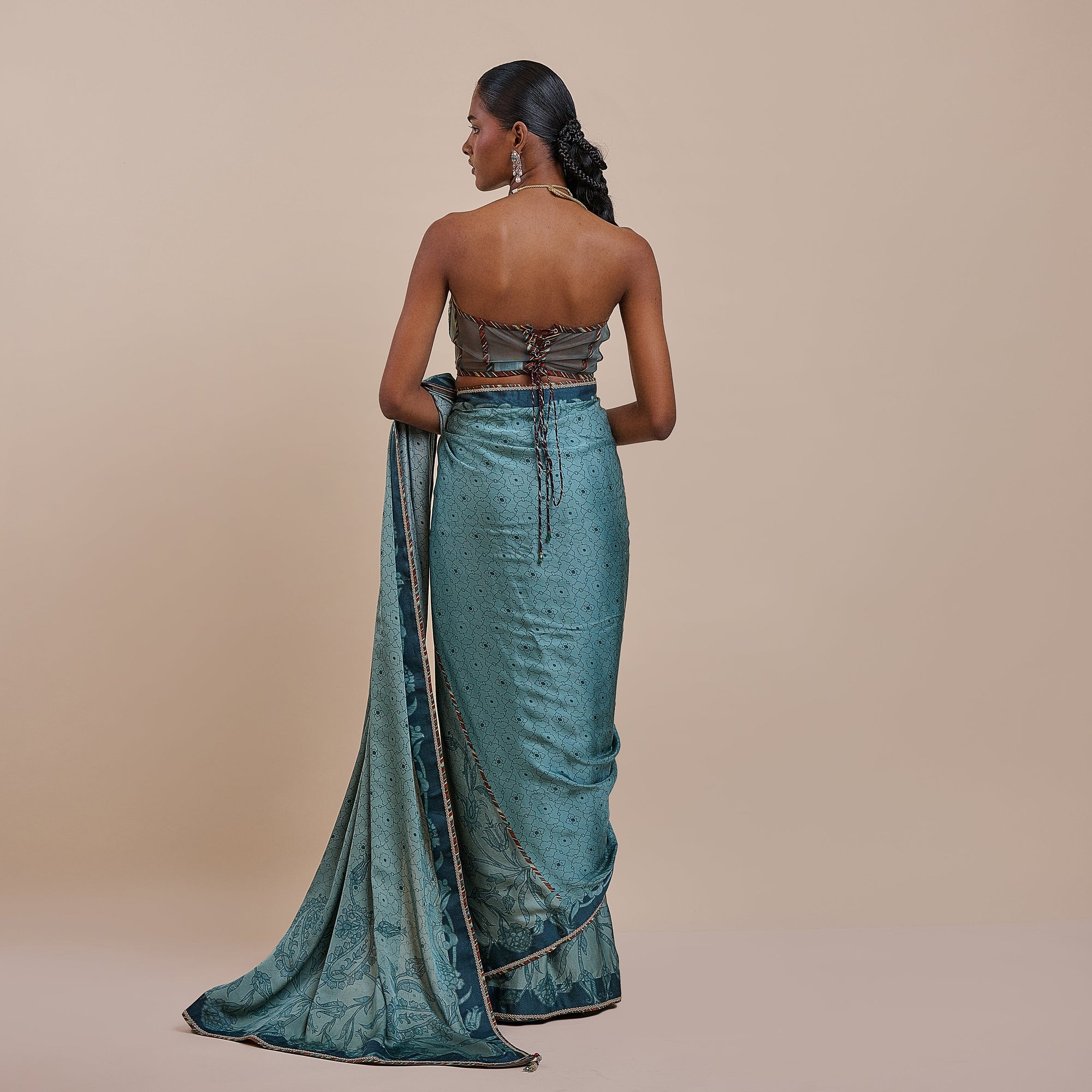Teal Blue Corset Saree Set | Atth