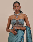 Teal Blue Corset Saree Set | Atth