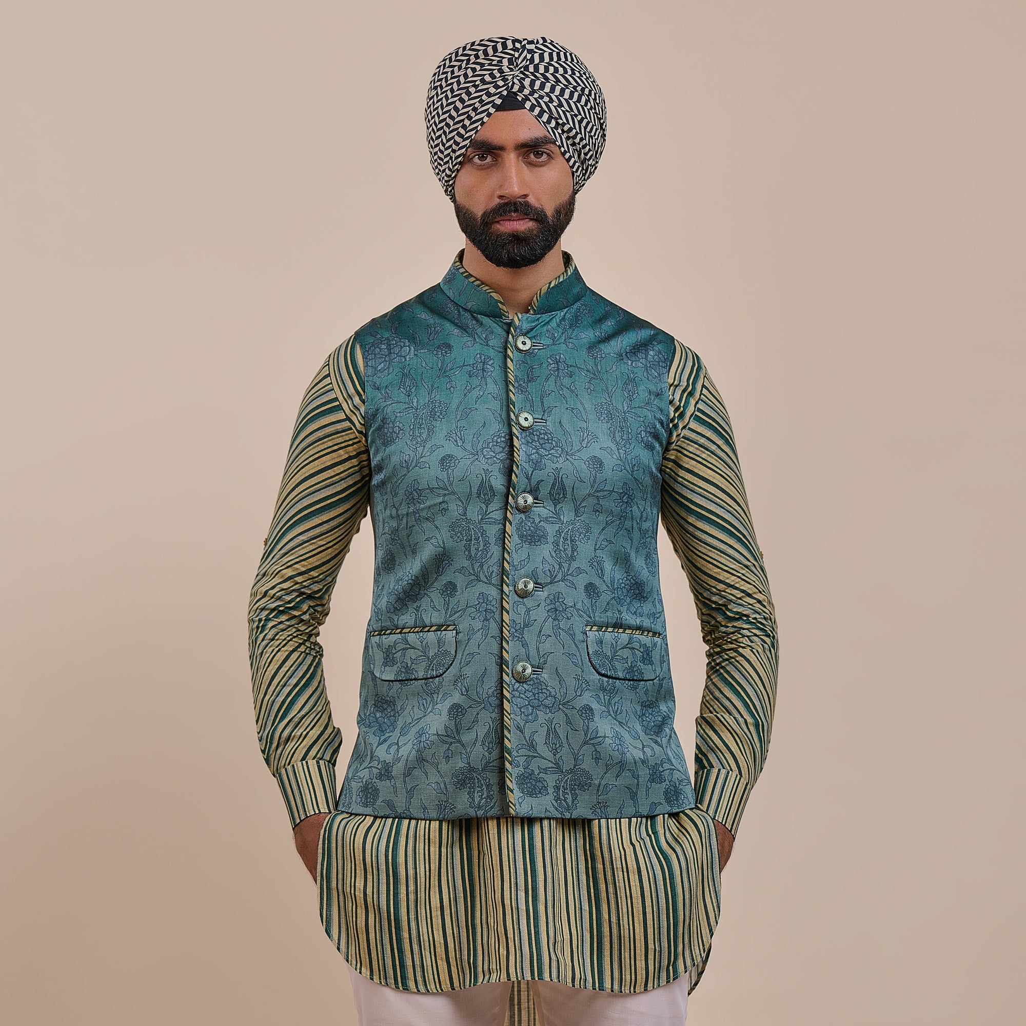 Teal Blue Nehru Jacket | Atth