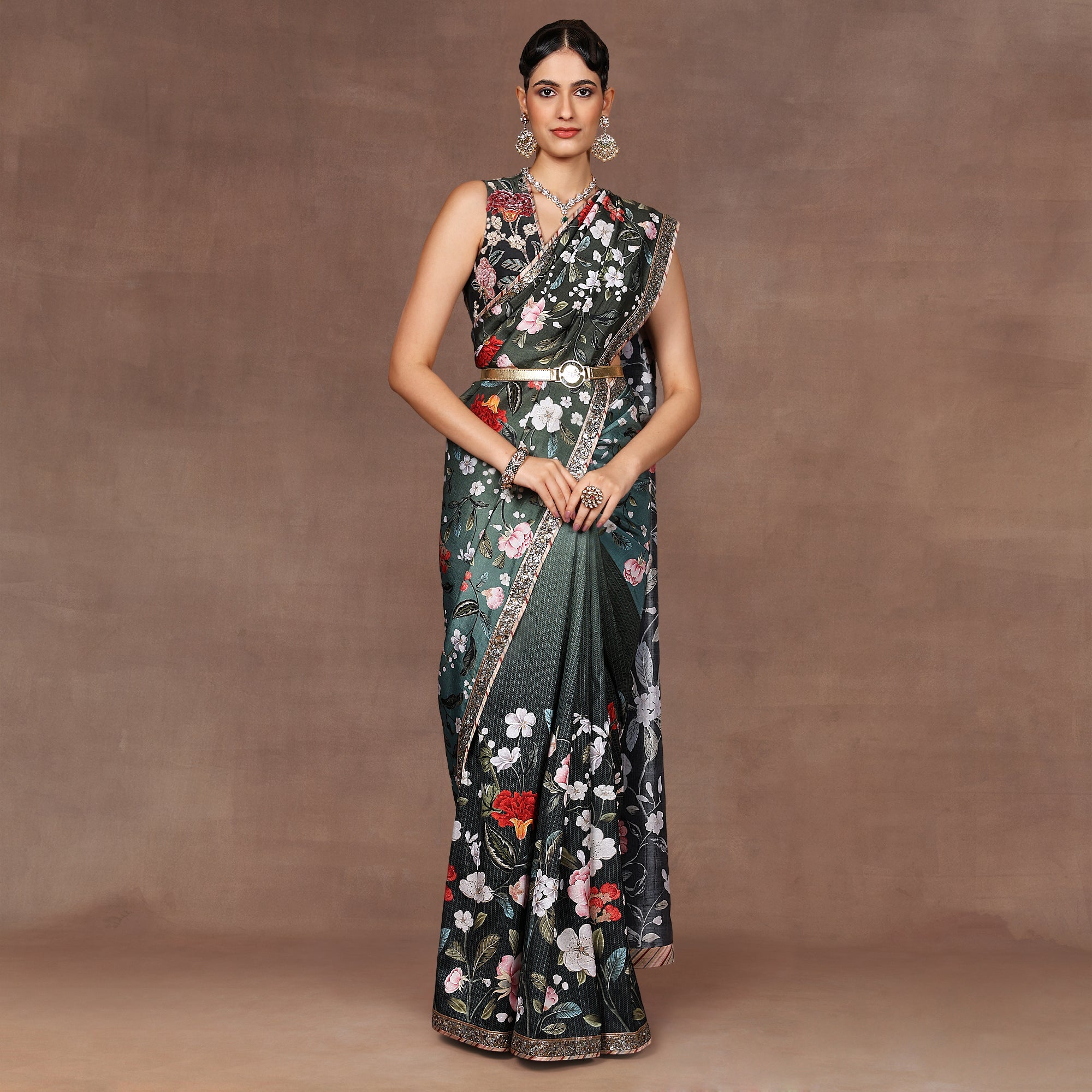 Turquoise - Green Ombre Saree Set