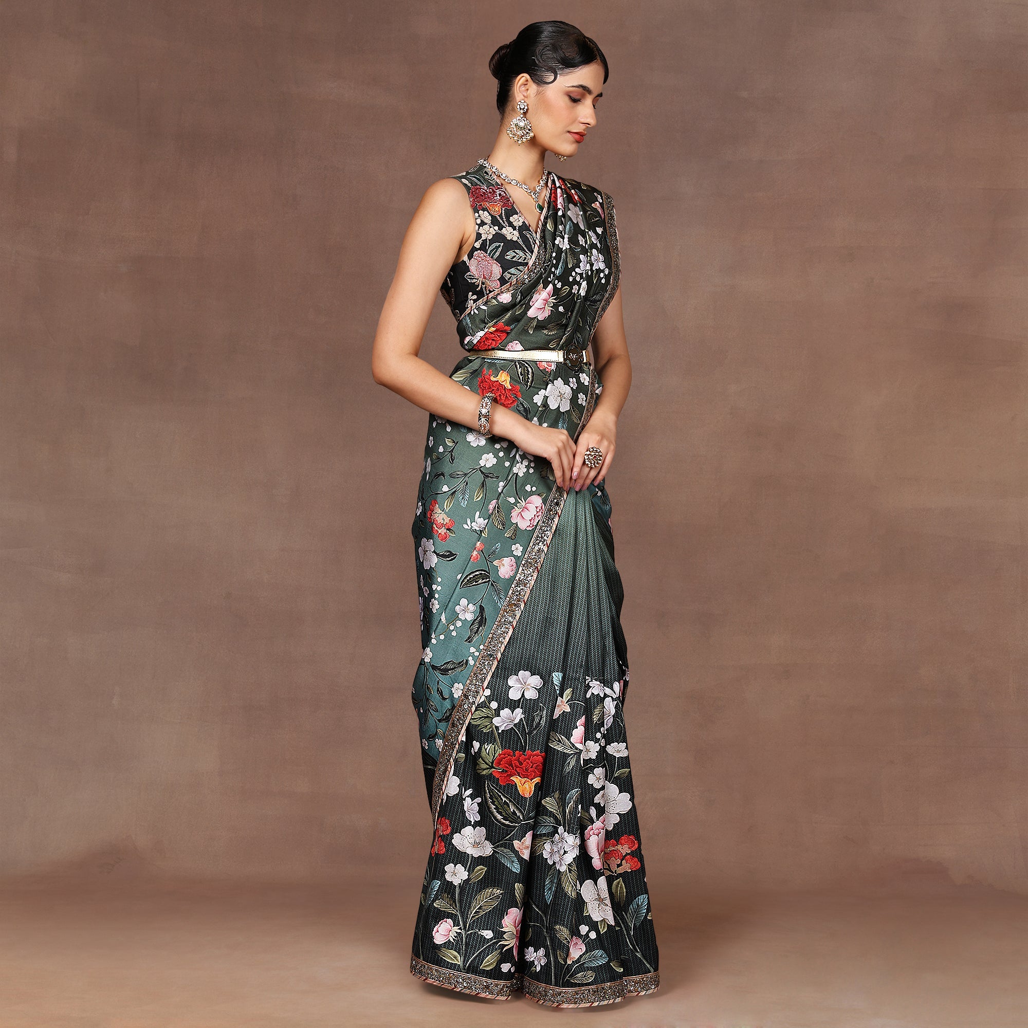 Turquoise - Green Ombre Saree Set