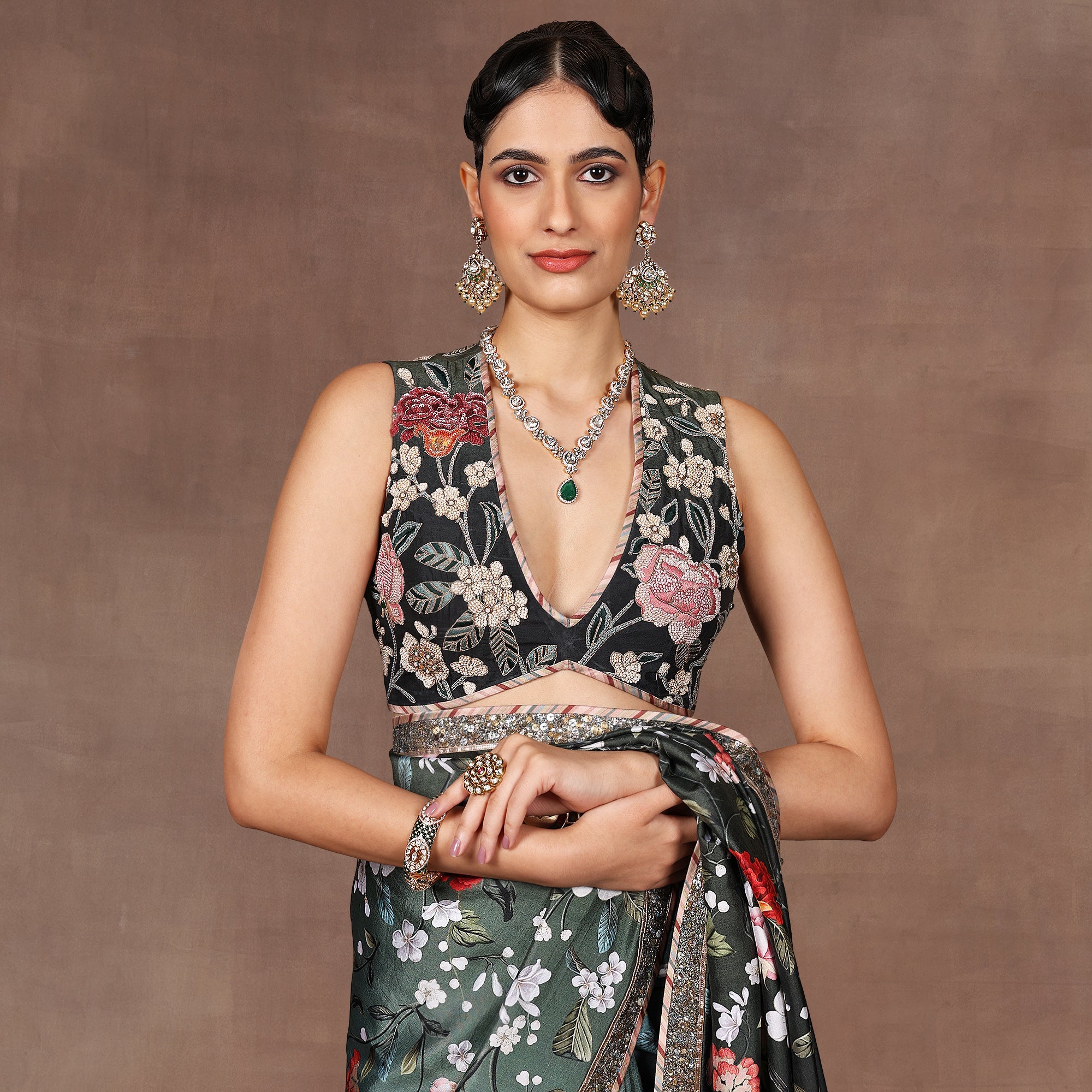 Turquoise - Green Ombre Saree Set