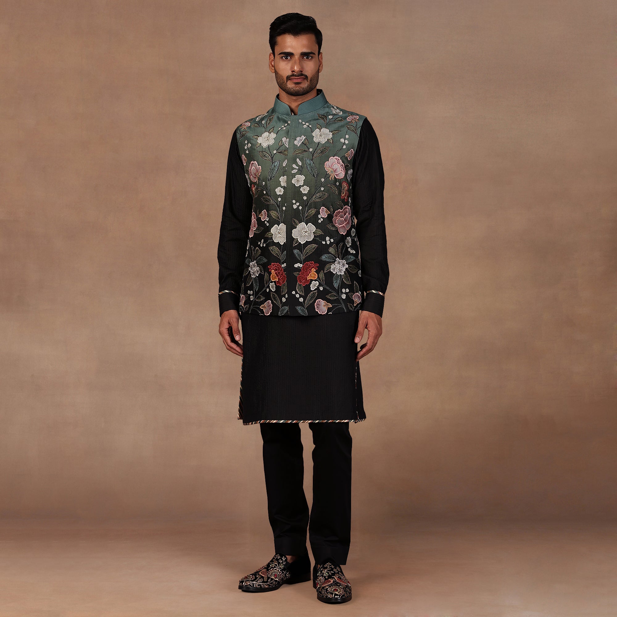 Turquoise Ombre Nehru Jacket Set | East
