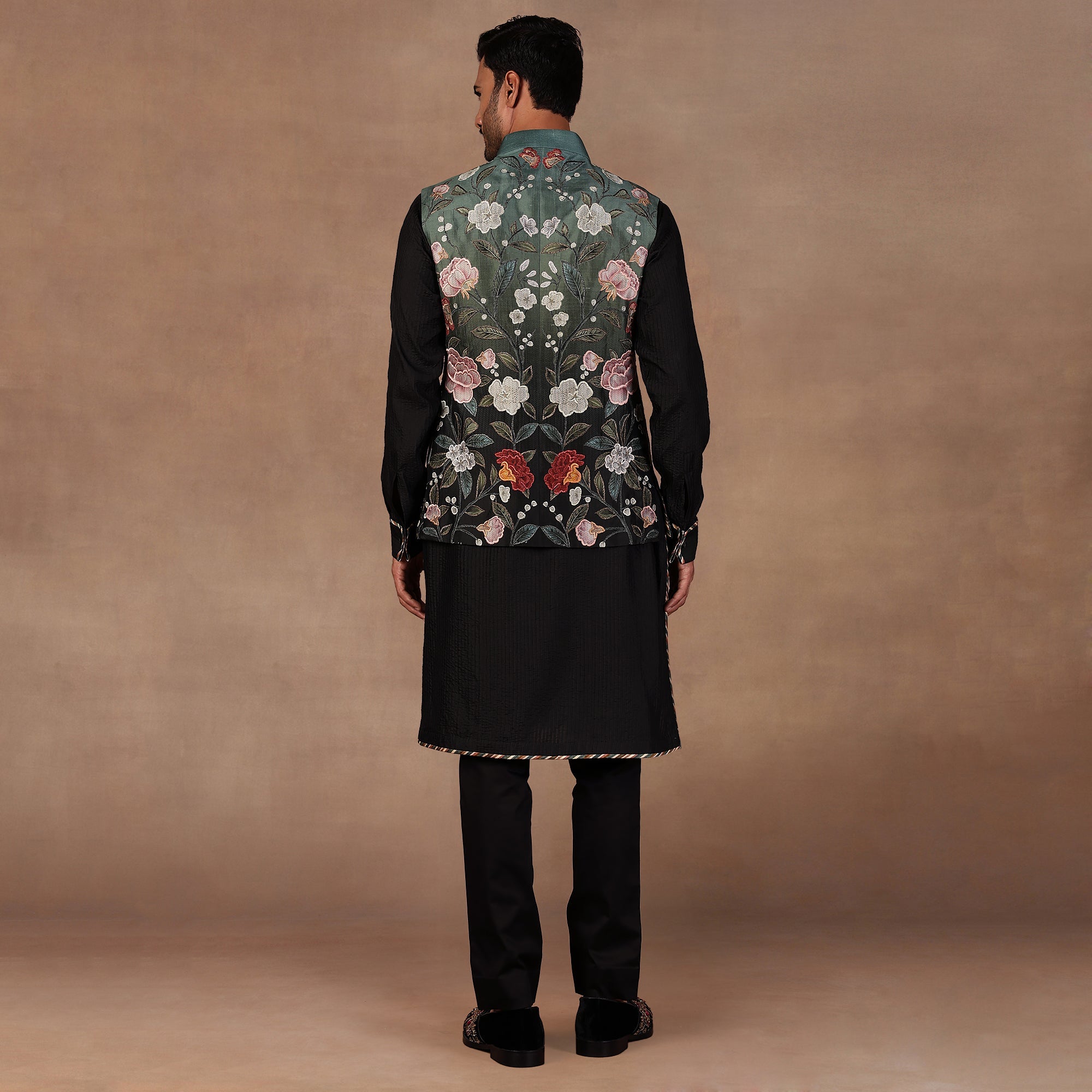 Turquoise Ombre Nehru Jacket Set | East