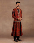 Vintage Red Jamawar Nehru Jacket Set