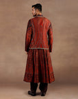 Vintage Red Jamawar Nehru Jacket Set