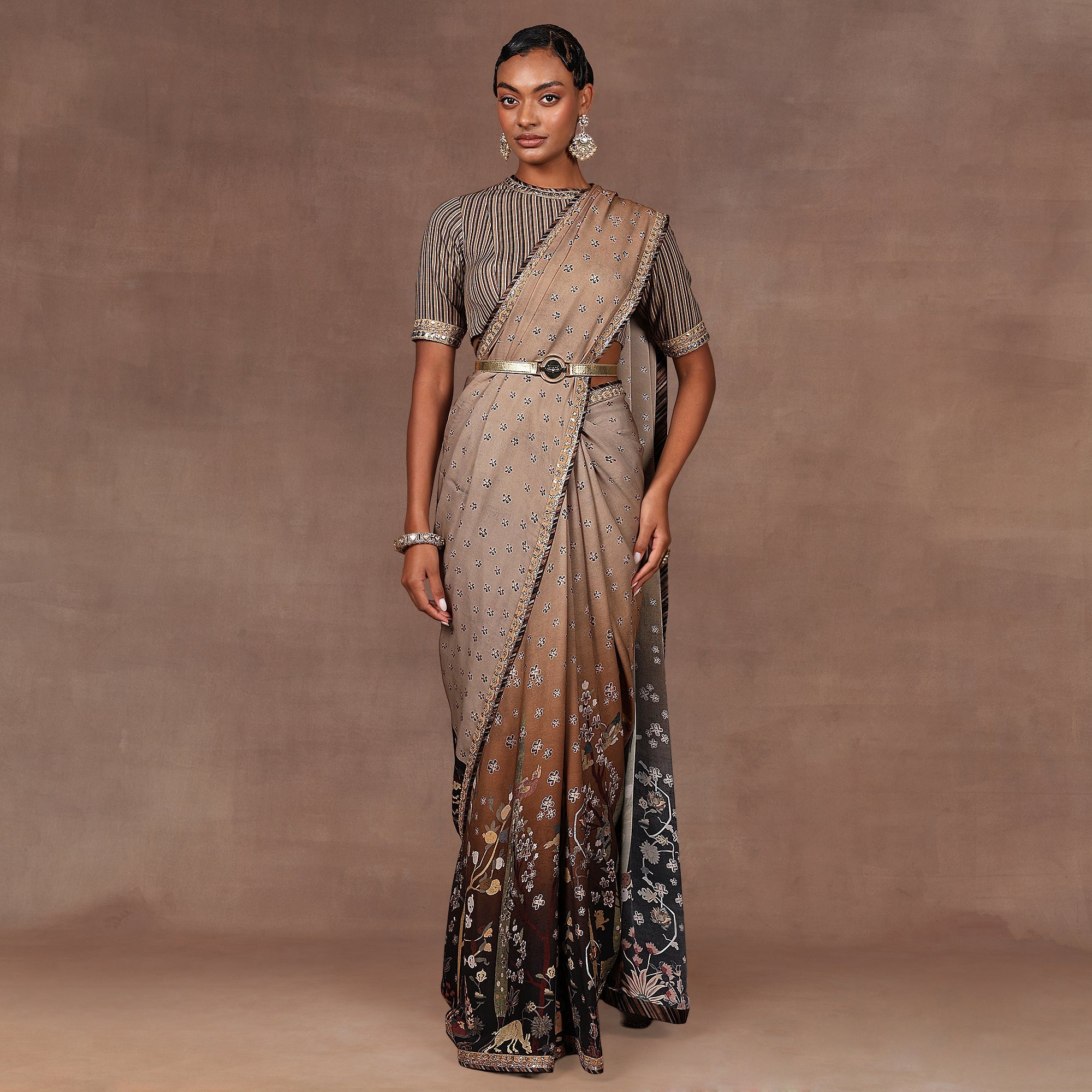 Walnut Brown Ombre Saree Set