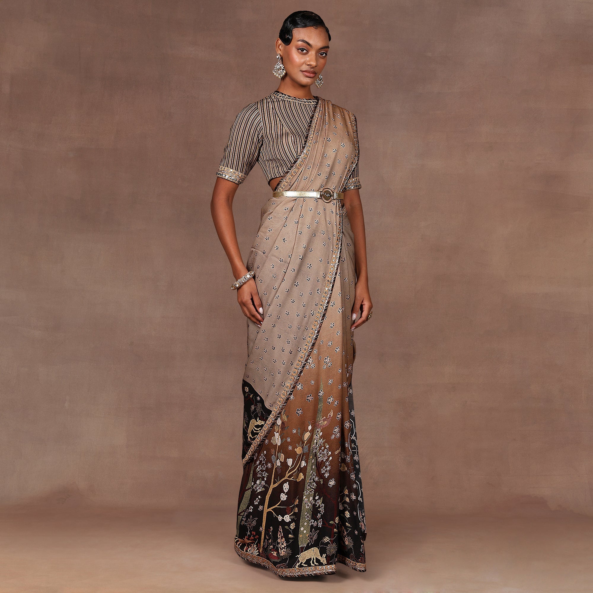 Walnut Brown Ombre Saree Set