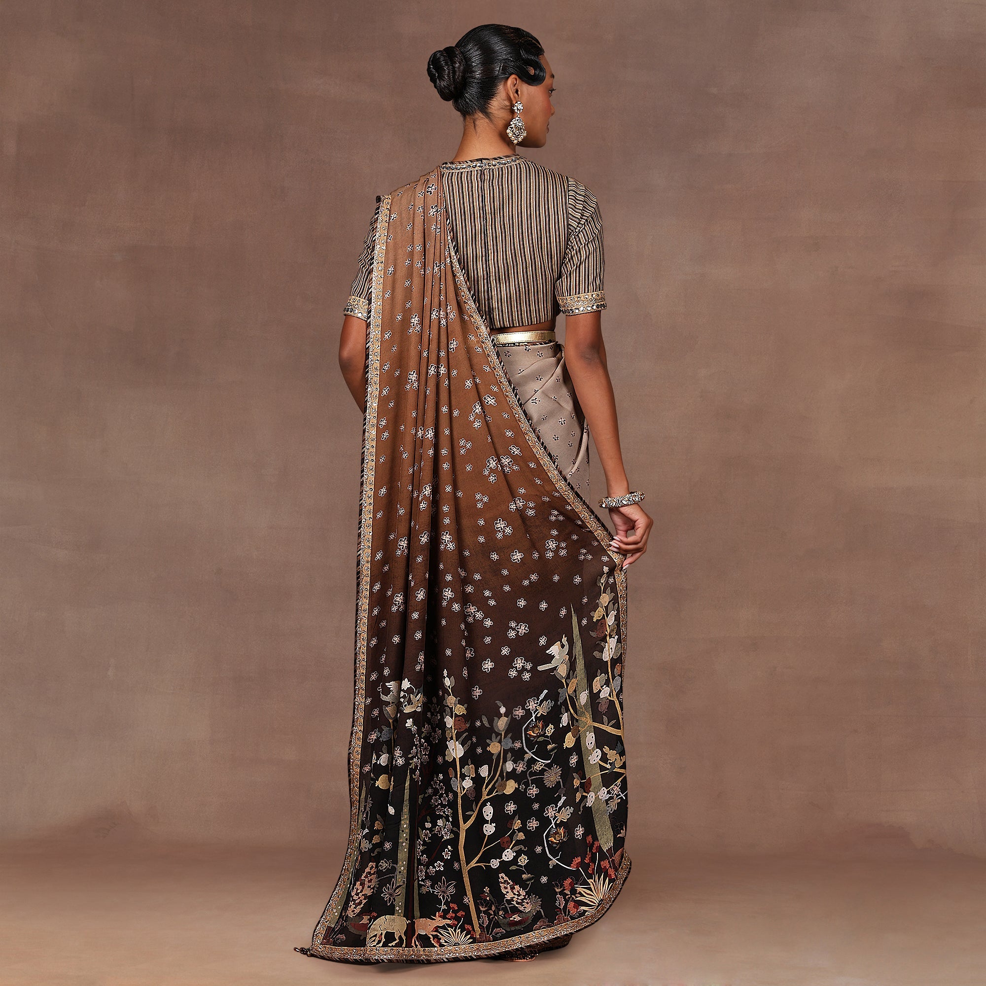 Walnut Brown Ombre Saree Set