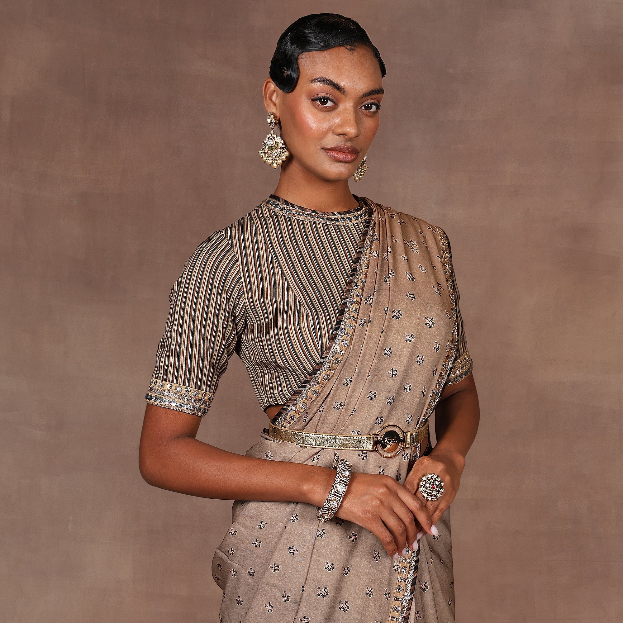 Walnut Brown Ombre Saree Set