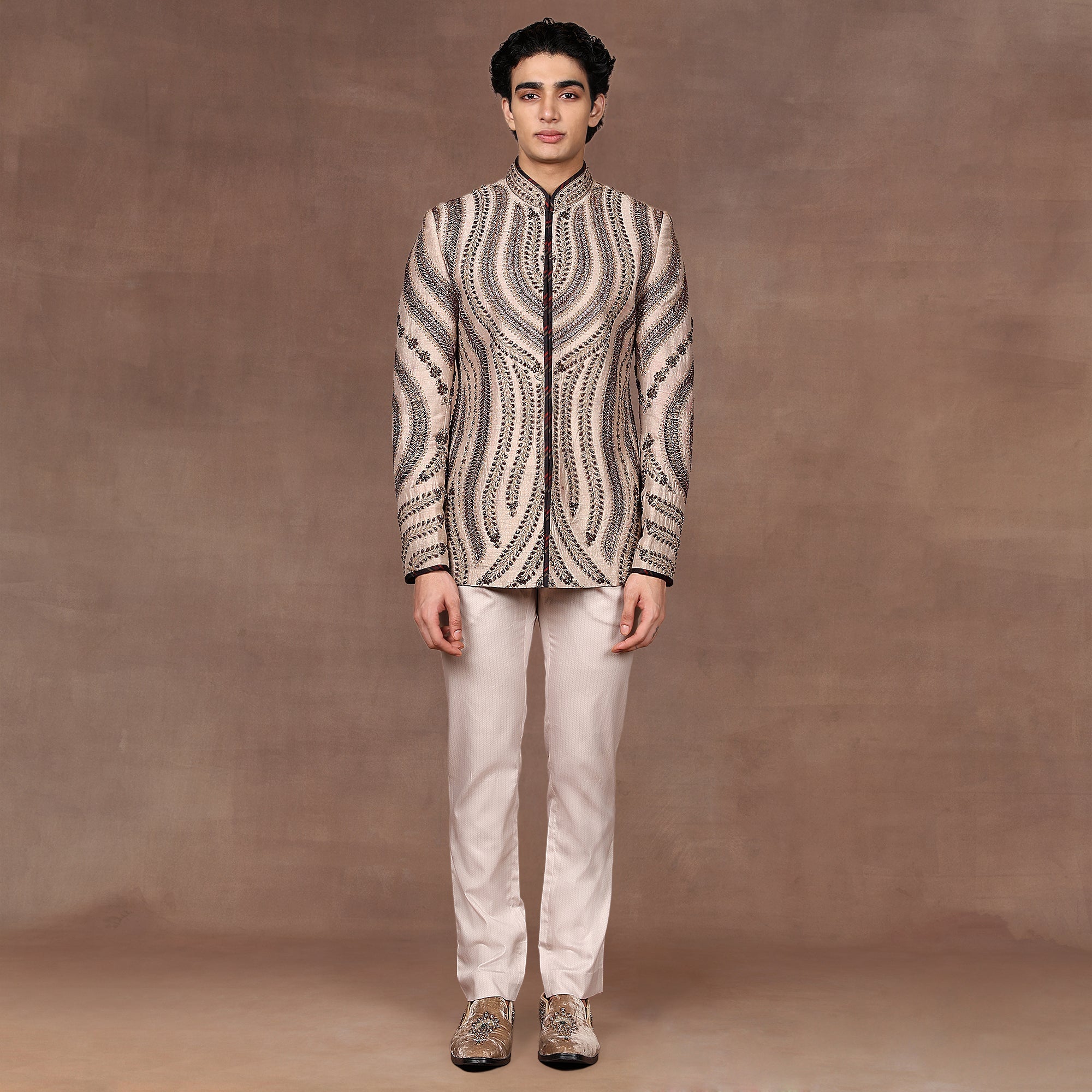 Warm Taupe - Gold Bandhgala Set | East