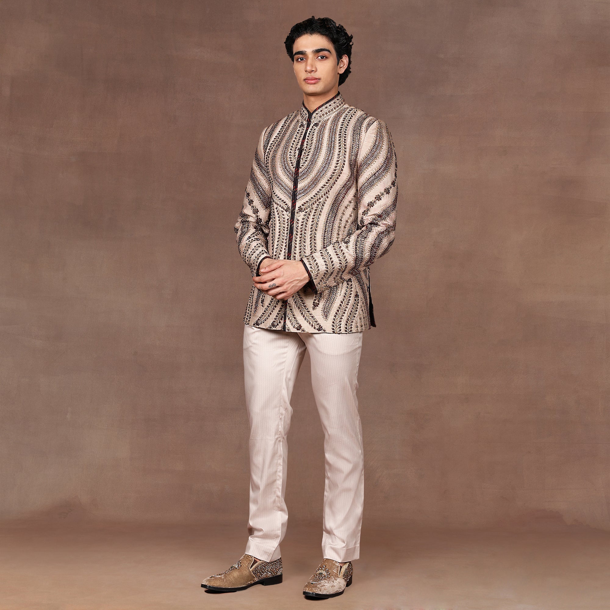 Warm Taupe - Gold Bandhgala Set | East