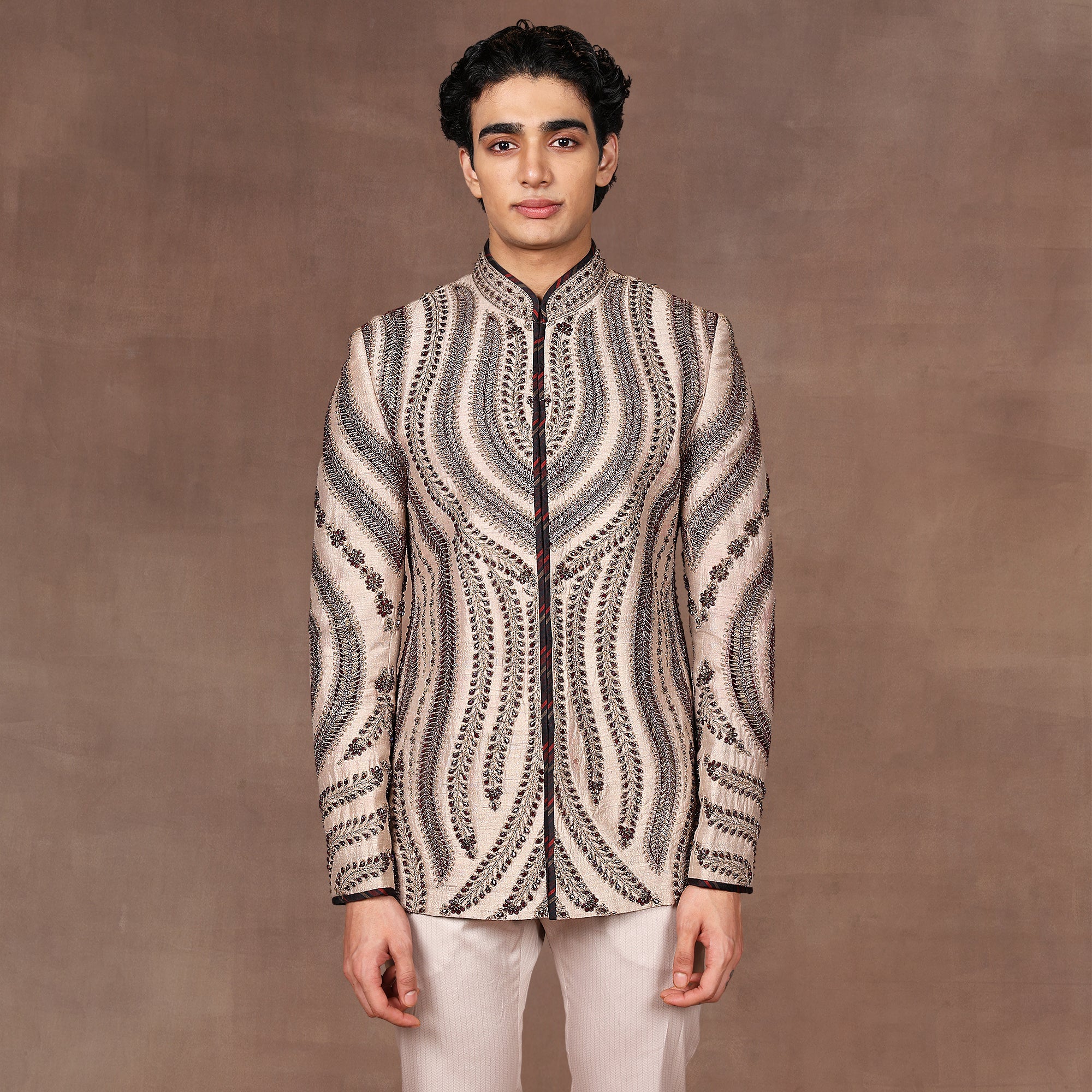 Warm Taupe - Gold Bandhgala Set | East