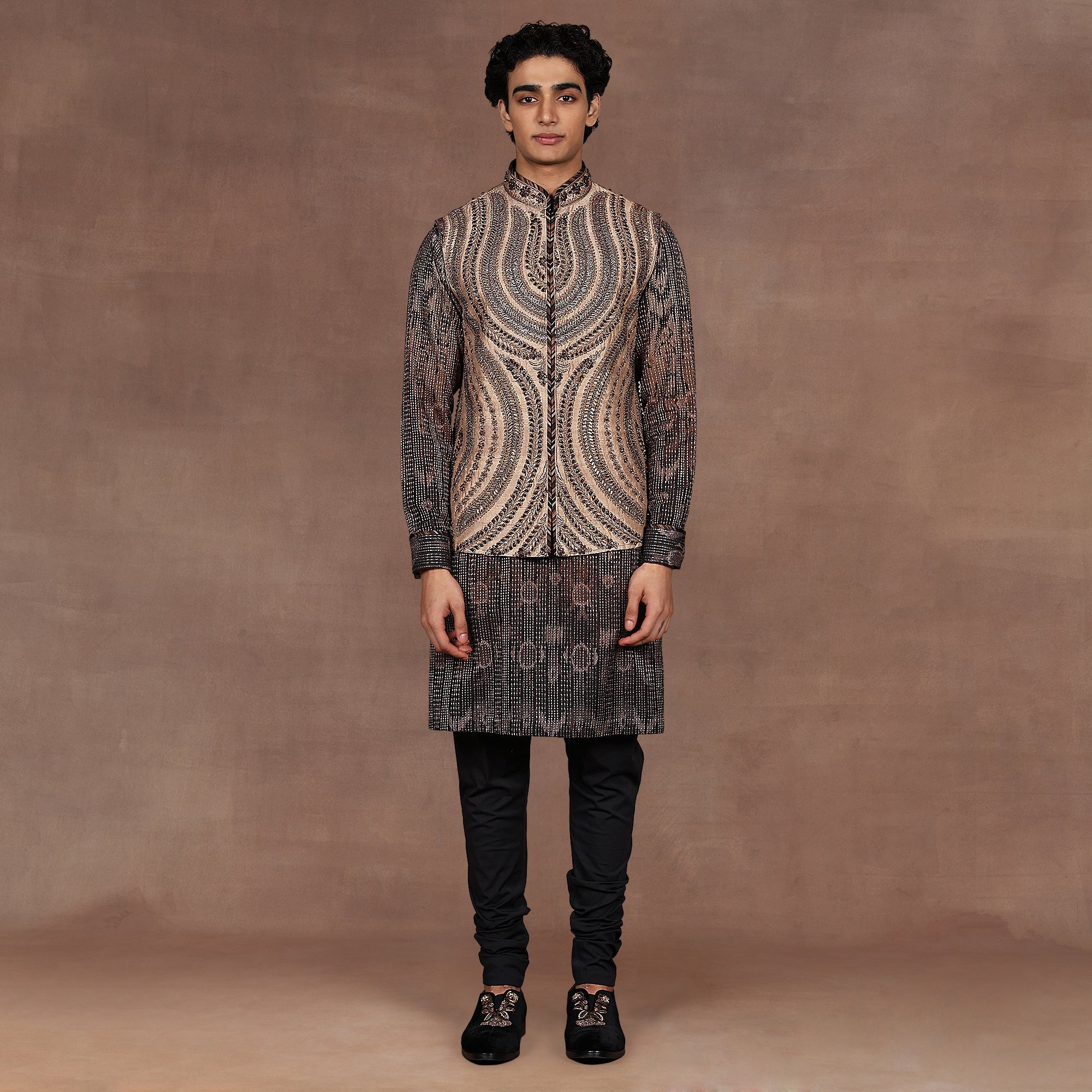 Warm Taupe Nehru Jacket Set | East