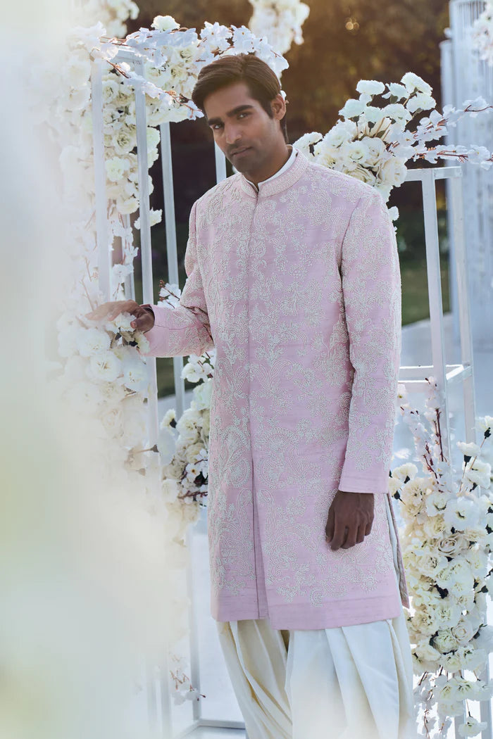 Quartz Pink Pearl Short Sherwani Set - Ready to Ship