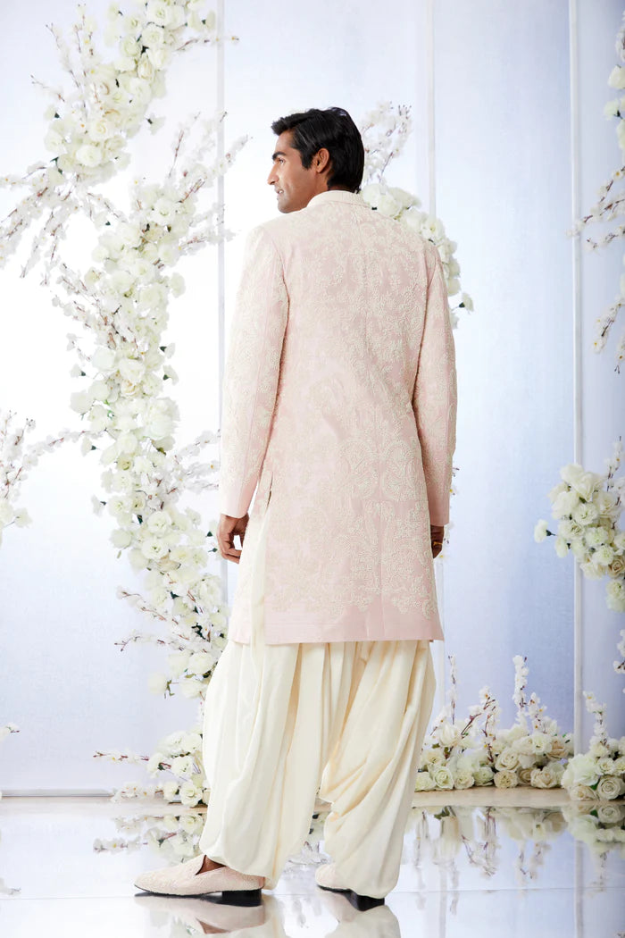 Quartz Pink Pearl Short Sherwani Set - Ready to Ship