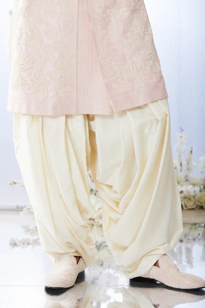 Quartz Pink Pearl Short Sherwani Set - Ready to Ship