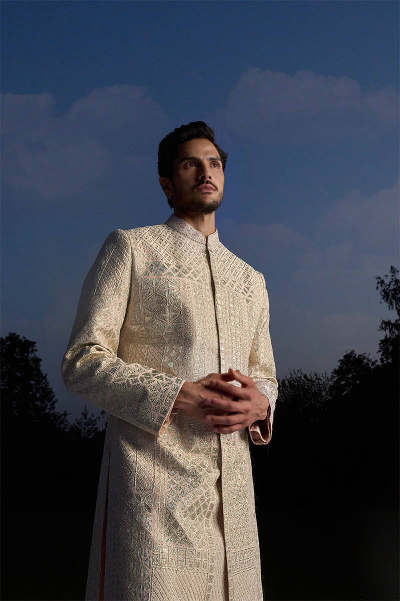 Powder Peach Sherwani Set - Ready to Ship