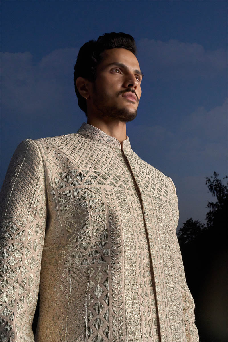 Powder Peach Sherwani Set - Ready to Ship