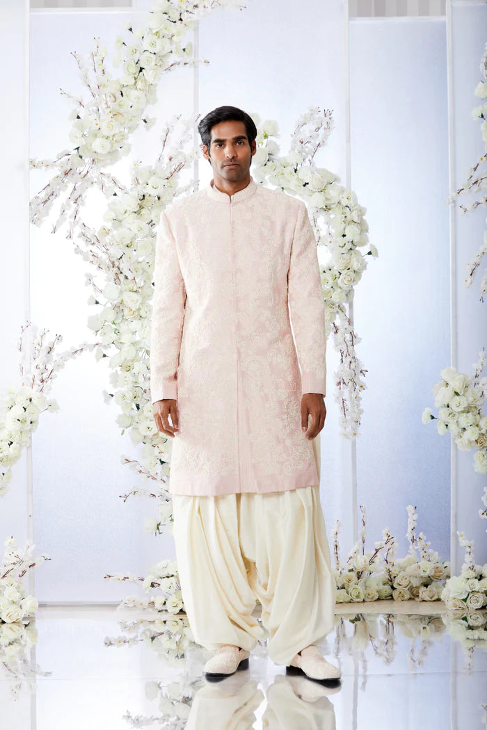 Quartz Pink Pearl Short Sherwani Set - Ready to Ship