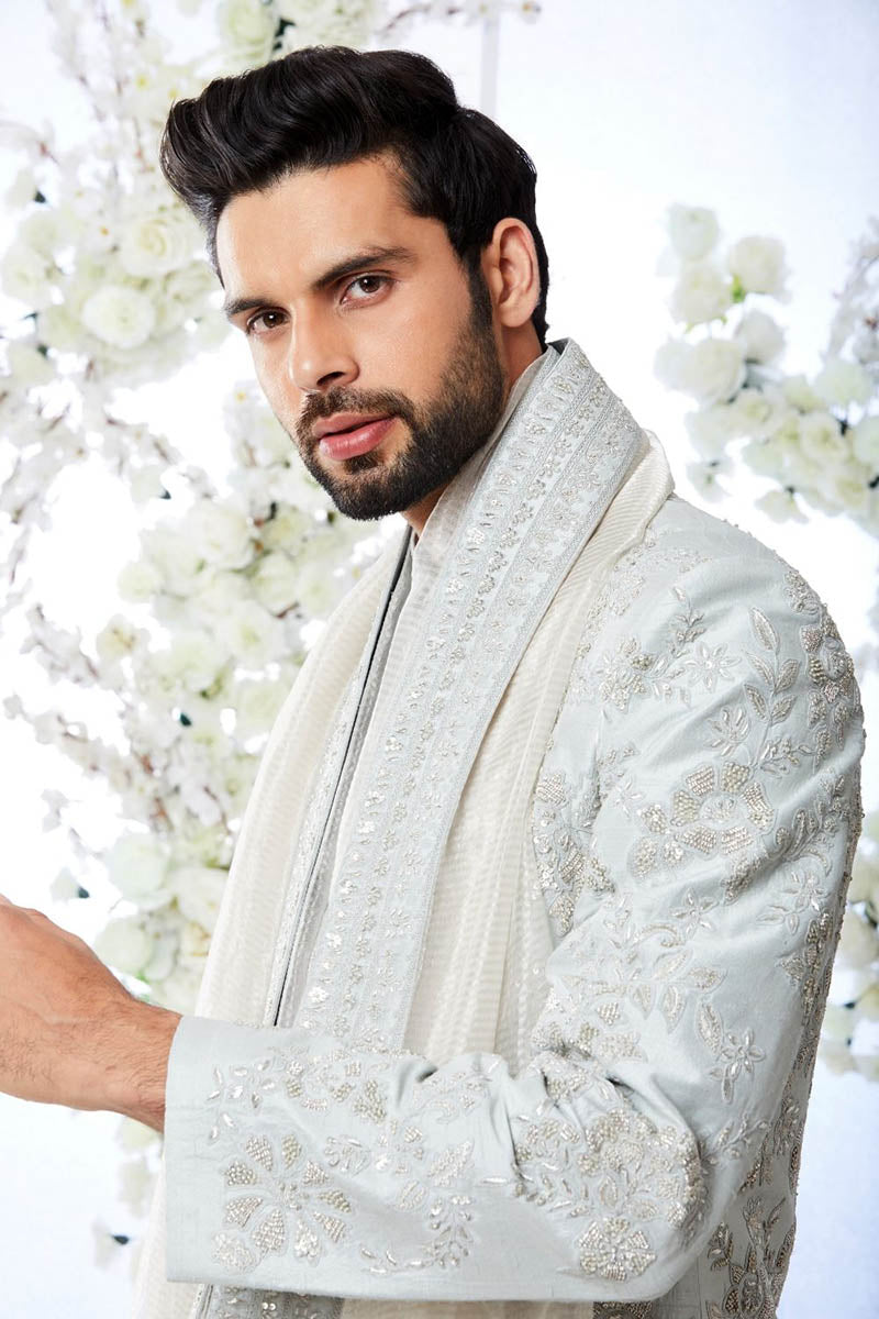 Ocean Grey Kiran Dori Sherwani Set - Ready to Ship