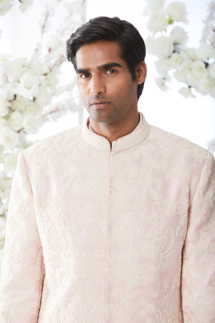 Quartz Pink Pearl Short Sherwani Set - Ready to Ship