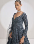 Charcoal Grey Jacket Lehenga Set
