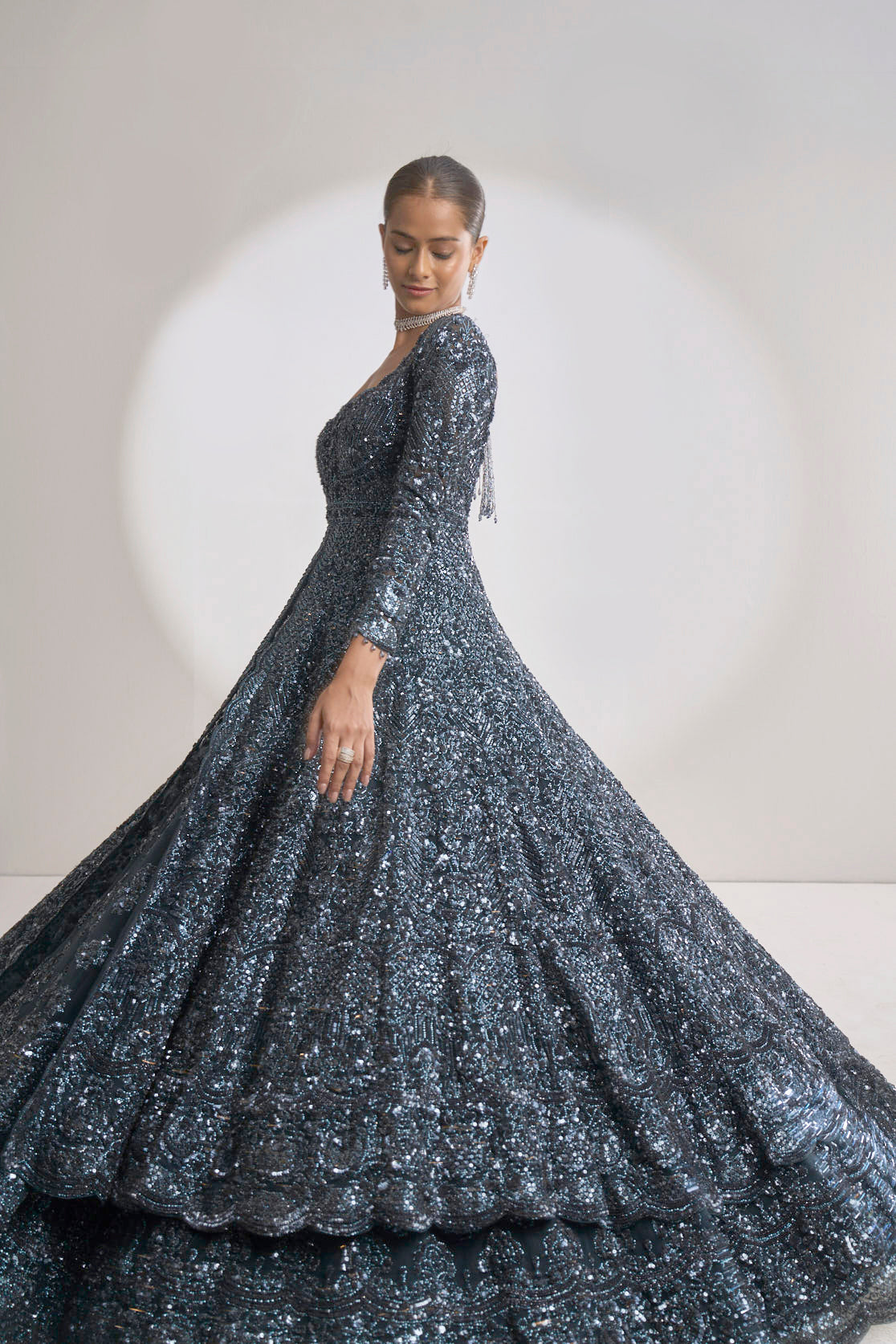 Charcoal Grey Jacket Lehenga Set